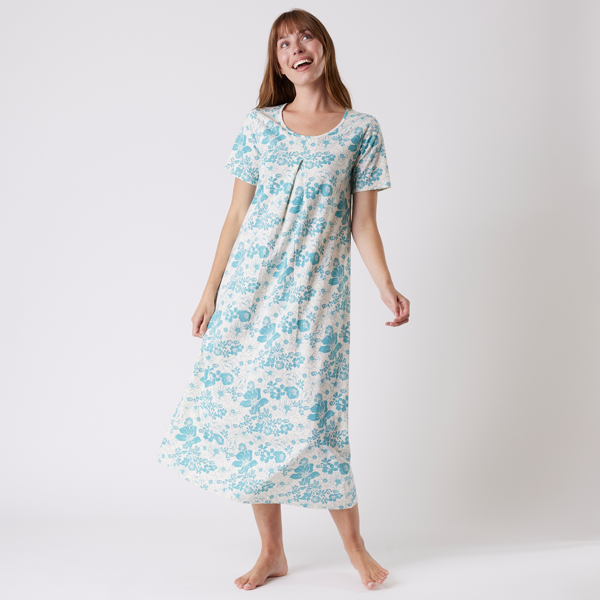 Chemise De Nuit Longue Imprimée Fleurie - Manches Courtes - Blancheporte