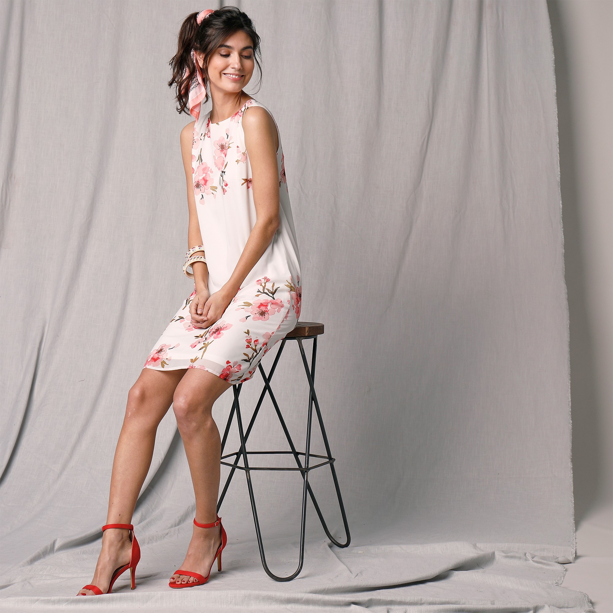 Robe Courte Sans Manches Voile Base Imprimée - Blancheporte