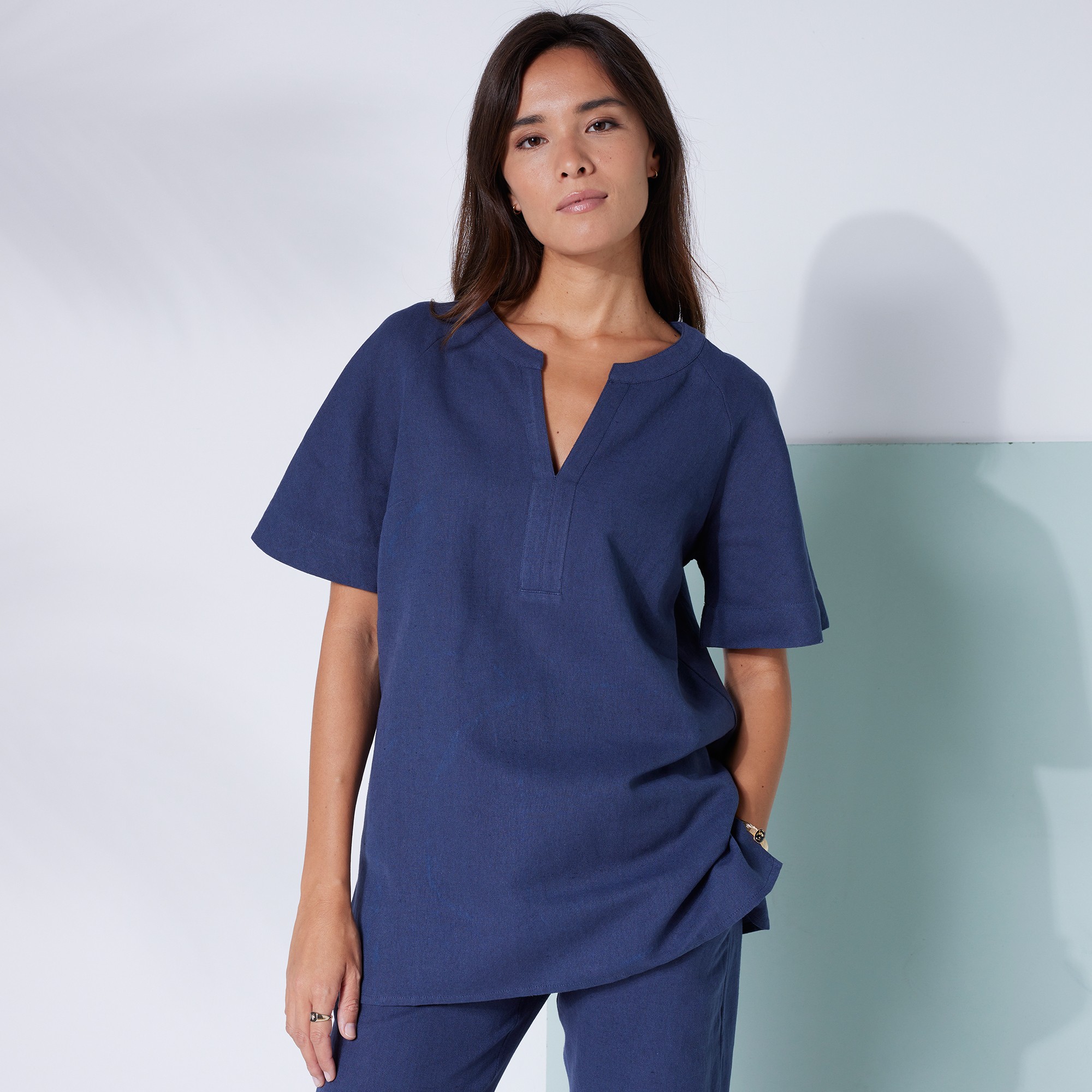 Tunique Légère Lin-coton, Col Tunisien - Blancheporte