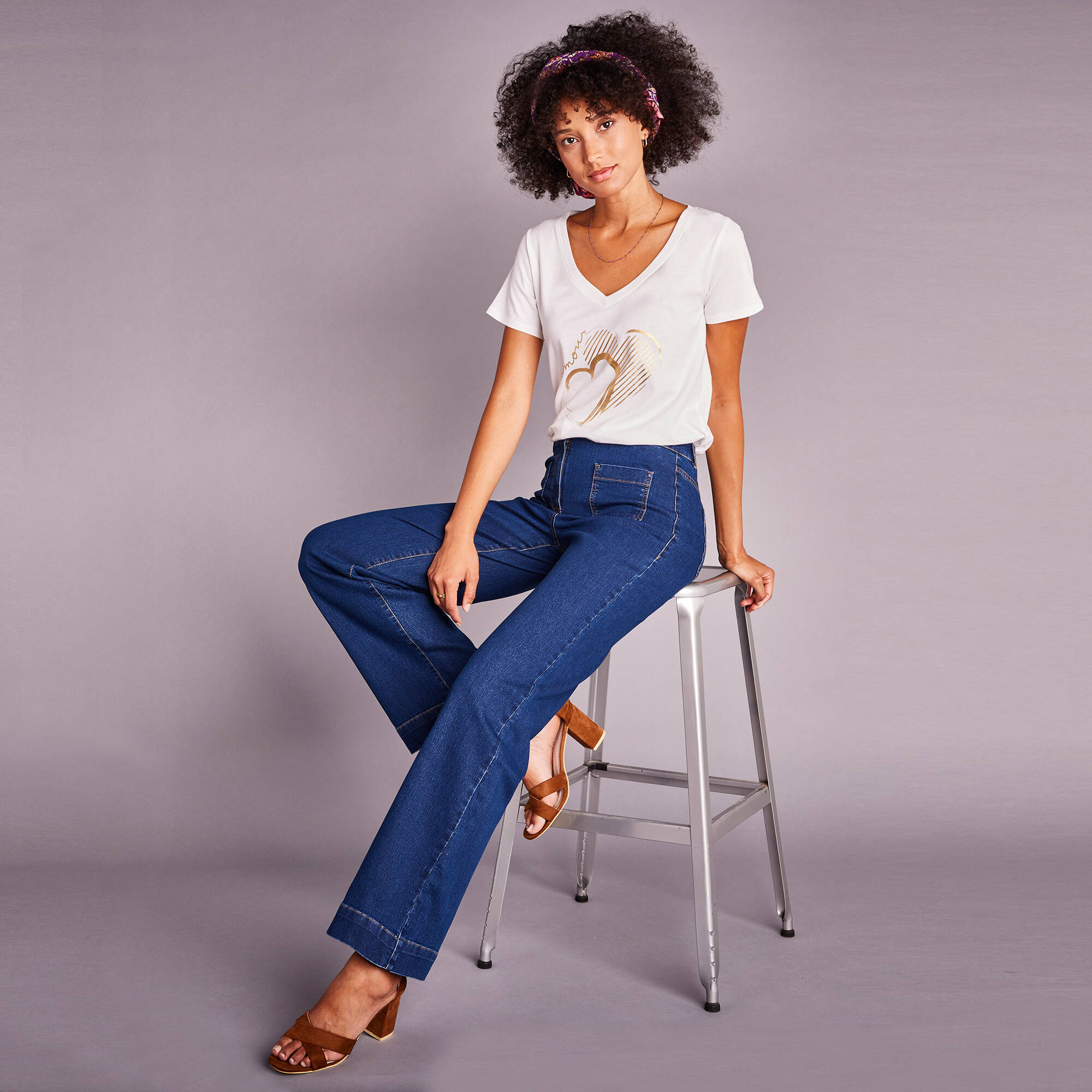 Jean Taille Haute Jambes Larges Area – Orné De Cristaux, Taille 27 – Neuf Sans étiquettes