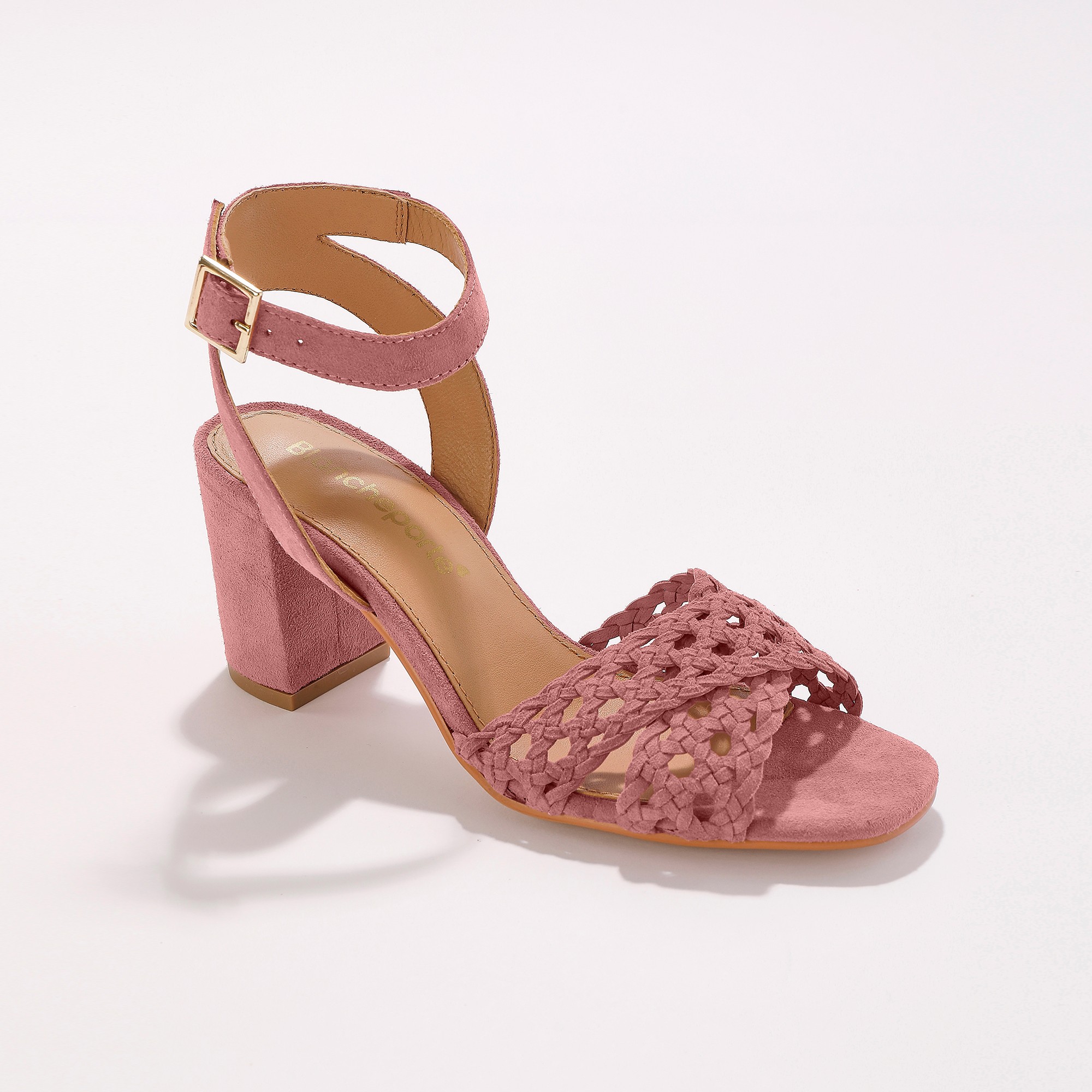 Sandales À Brides En Cuir Tressé À Talon - Blancheporte