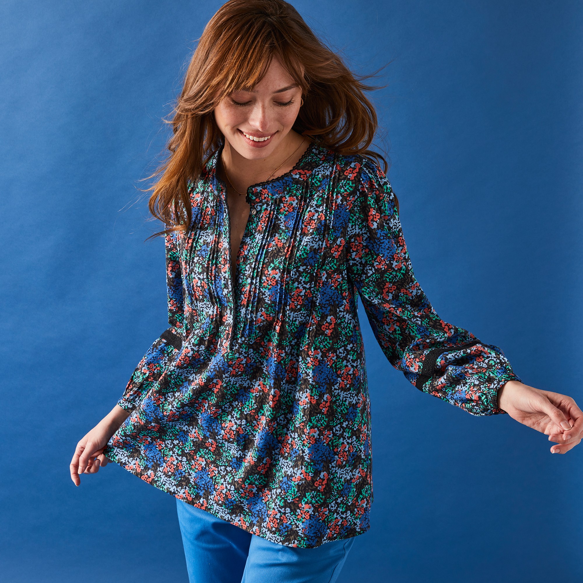 Blouse Macramé À Plis, Imprimé Fleuri - Blancheporte