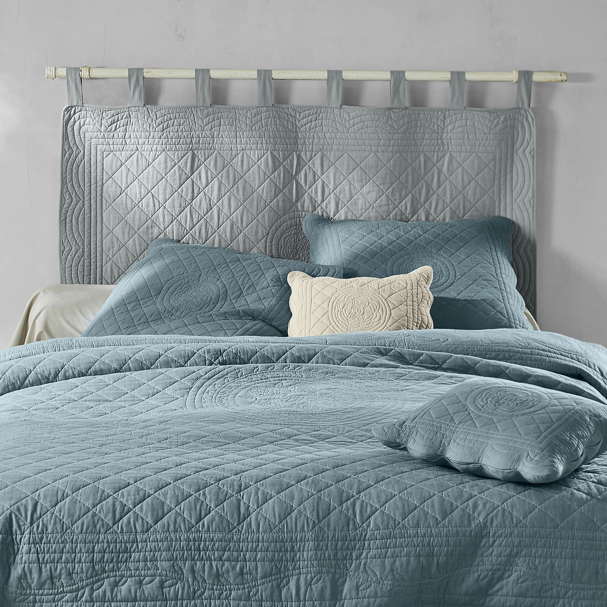 Tête de lit unie coton style boutis Cassandre - Tête De Lit : 80x160cm - Gris - Colombine