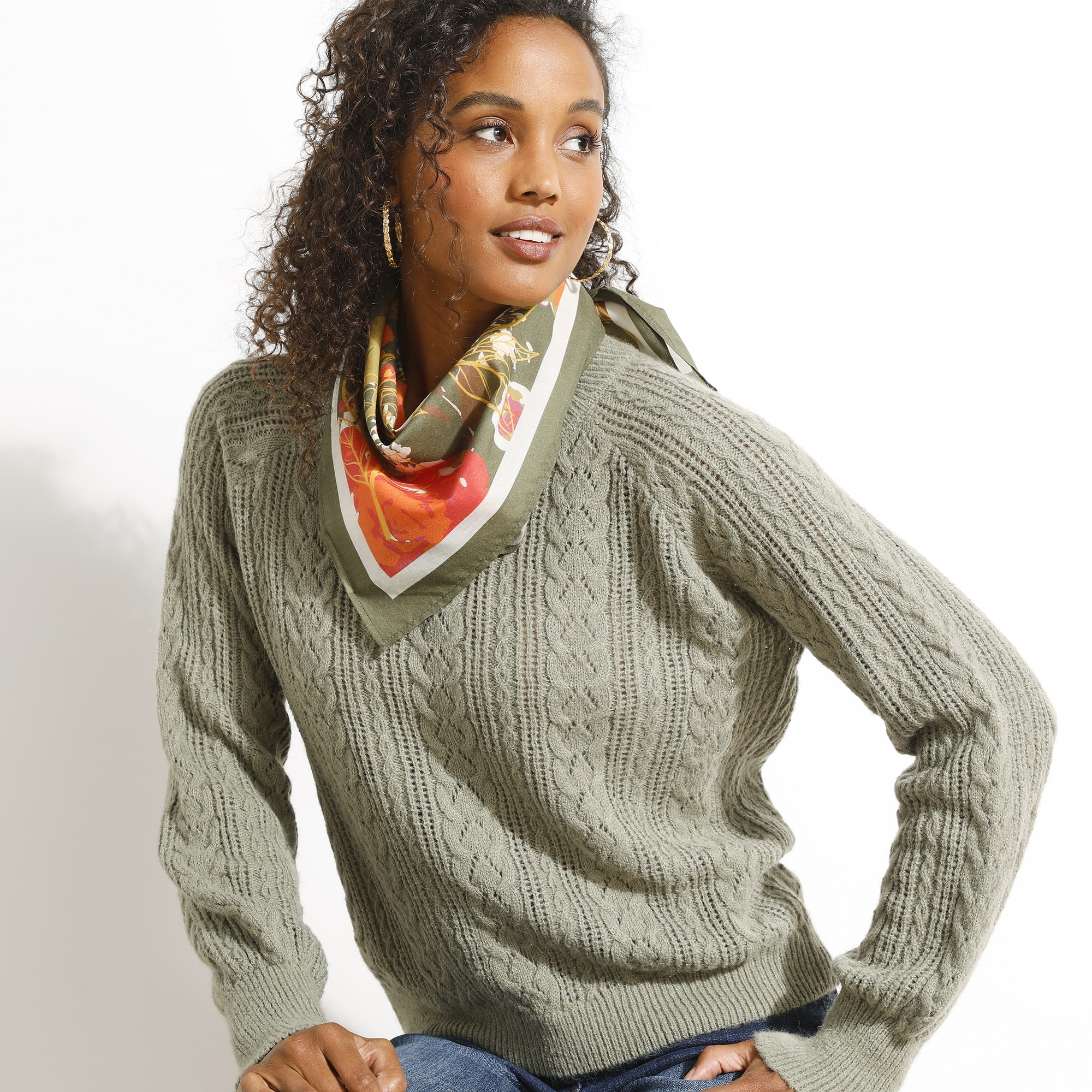 Foulard Confectionné En France Imprime? Fleurs, 70 X 70 Cm - Coton - Blancheporte