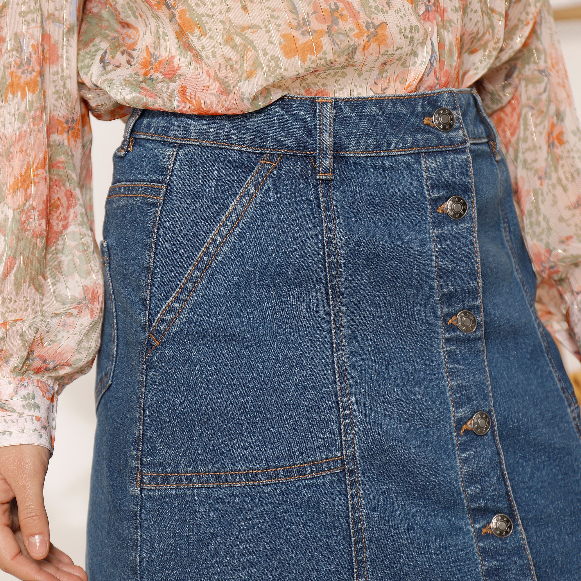Jupe boutonn e vas e en jean stone Blancheporte