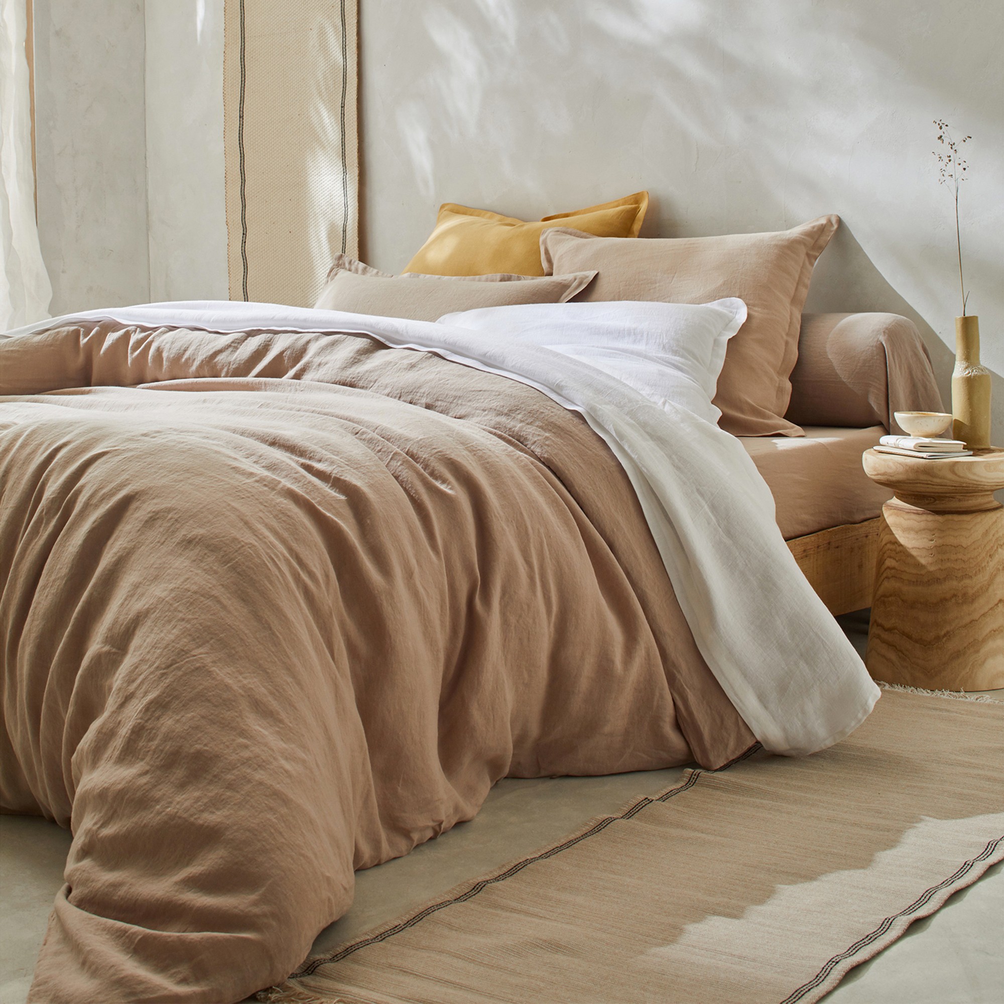 Linge de lit uni lin lavé - Drap Plat 2 Personnesonnes : 270x325cm - Beige - Colombine