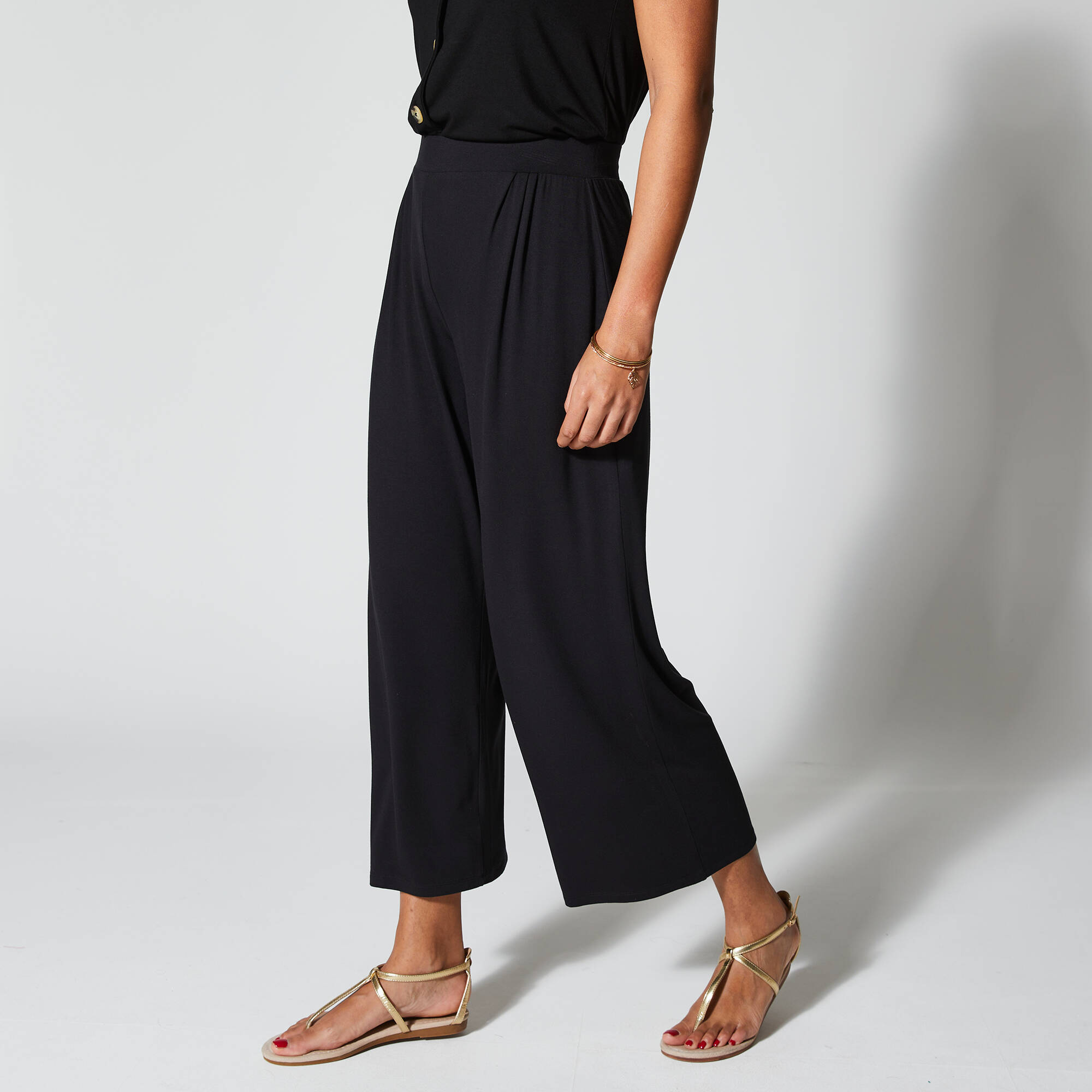 Pantalon large 7/8ème, taille élastiquée, maille unie - Blancheporte