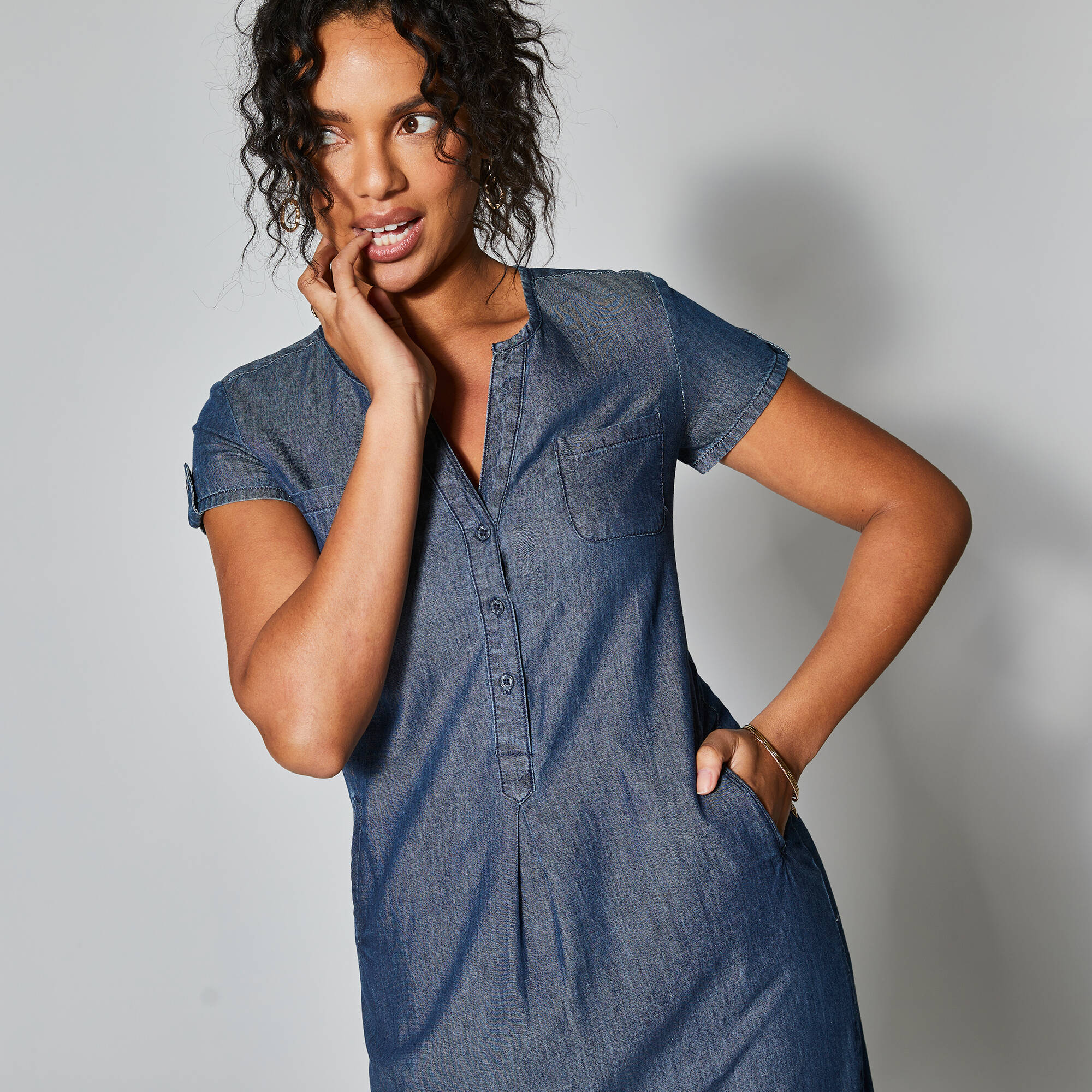 Robe col tunisien denim leger stone Blancheporte