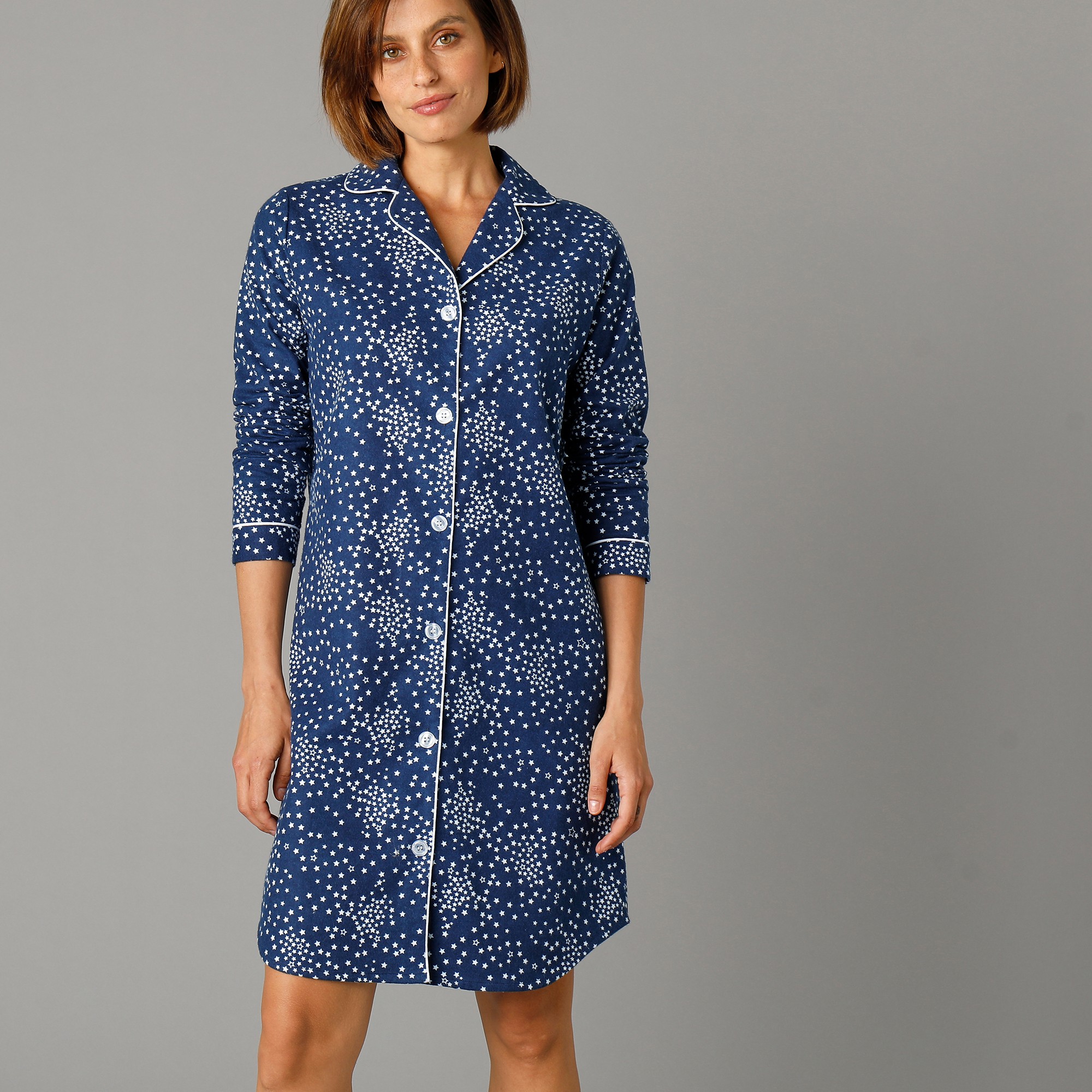 Chemise De Nuit En Pilou Forme Liquette Imprimé Étoiles - Blancheporte