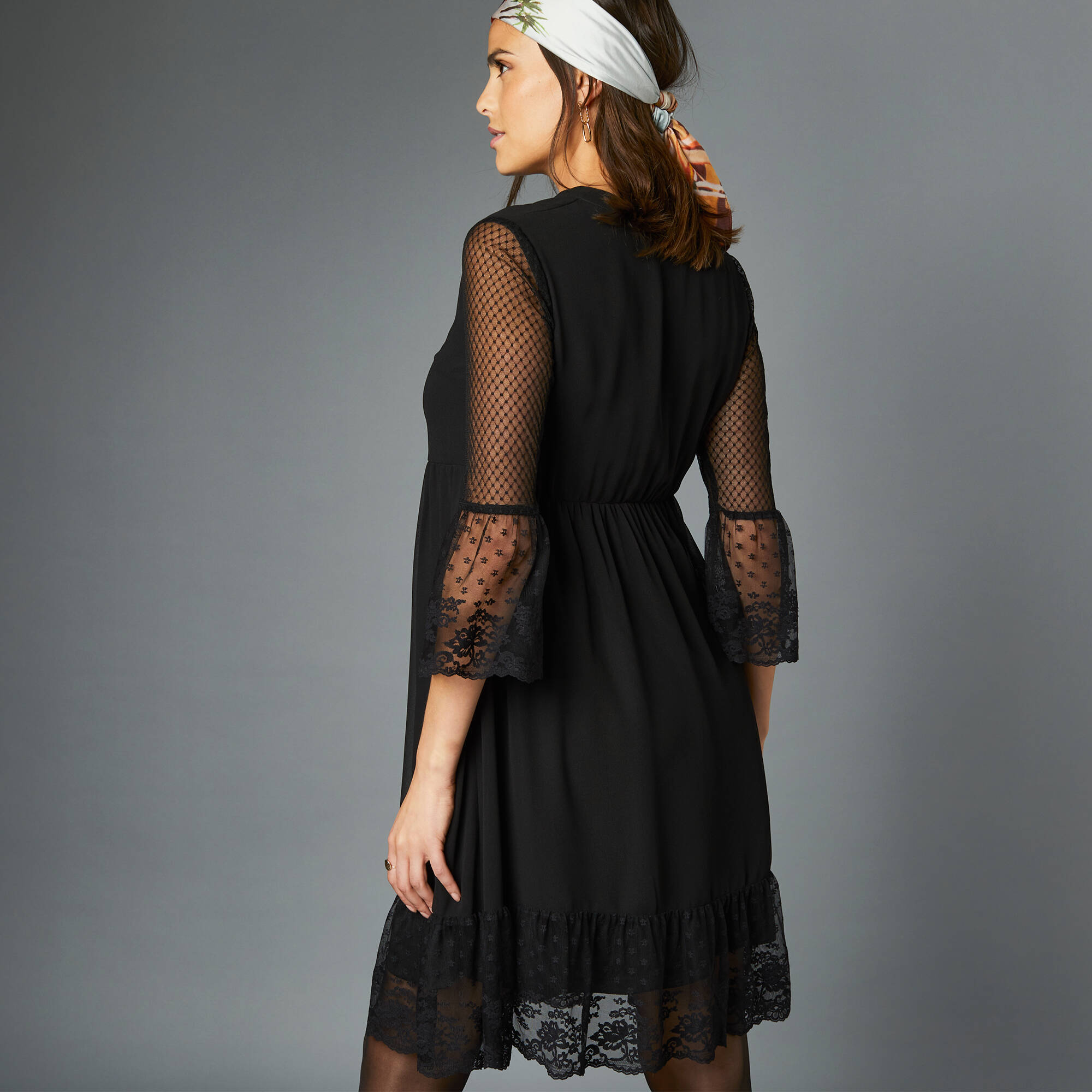 Robe dentelle manches 3 4 unie noir Blancheporte