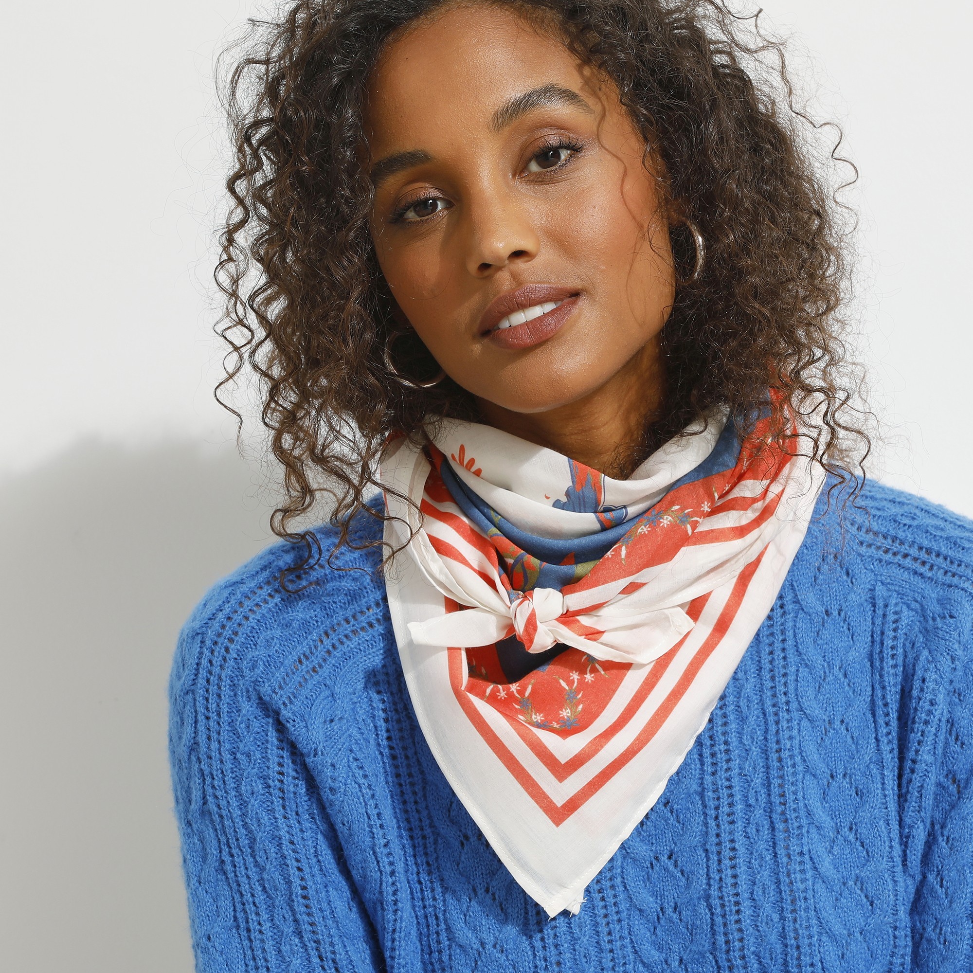 Foulard Confectionné En France Imprime? Floral 100 X 100 Cm - Coton - Blancheporte