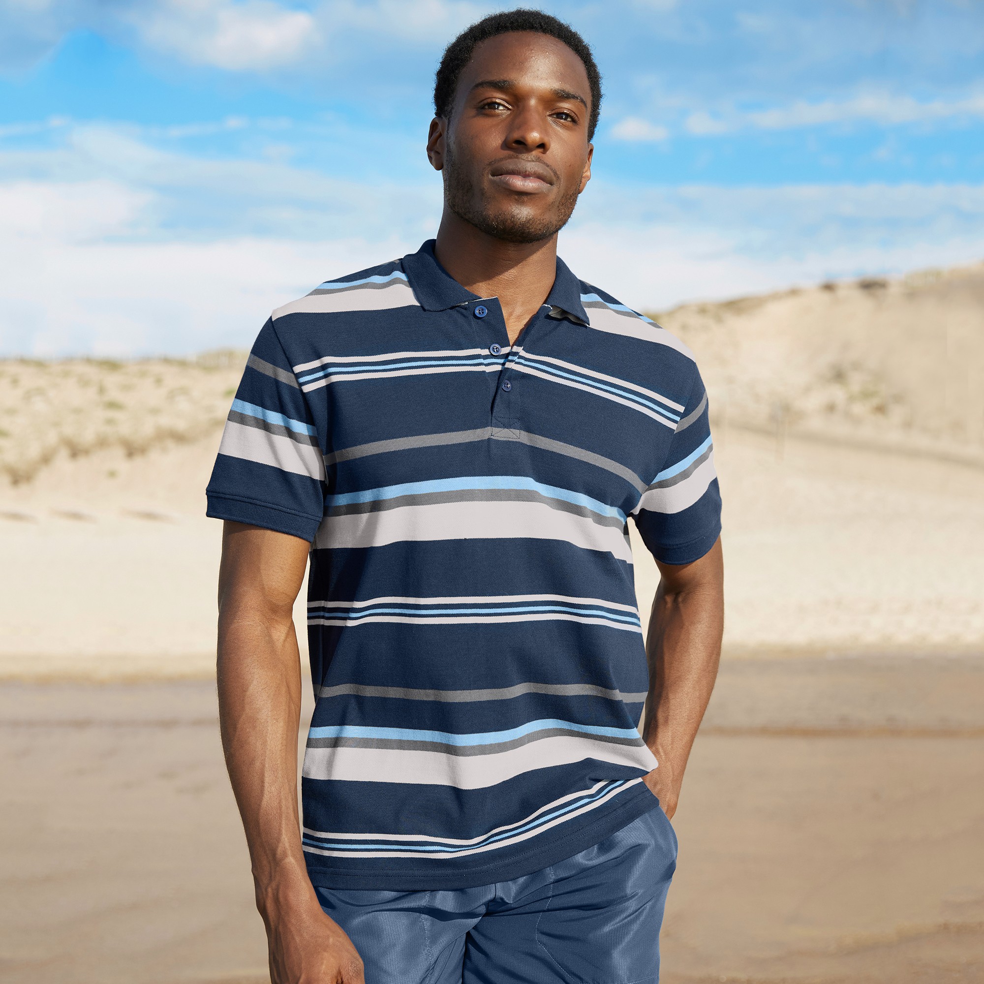 Polo Maille Piquée Rayée, Manches Courtes - Blancheporte