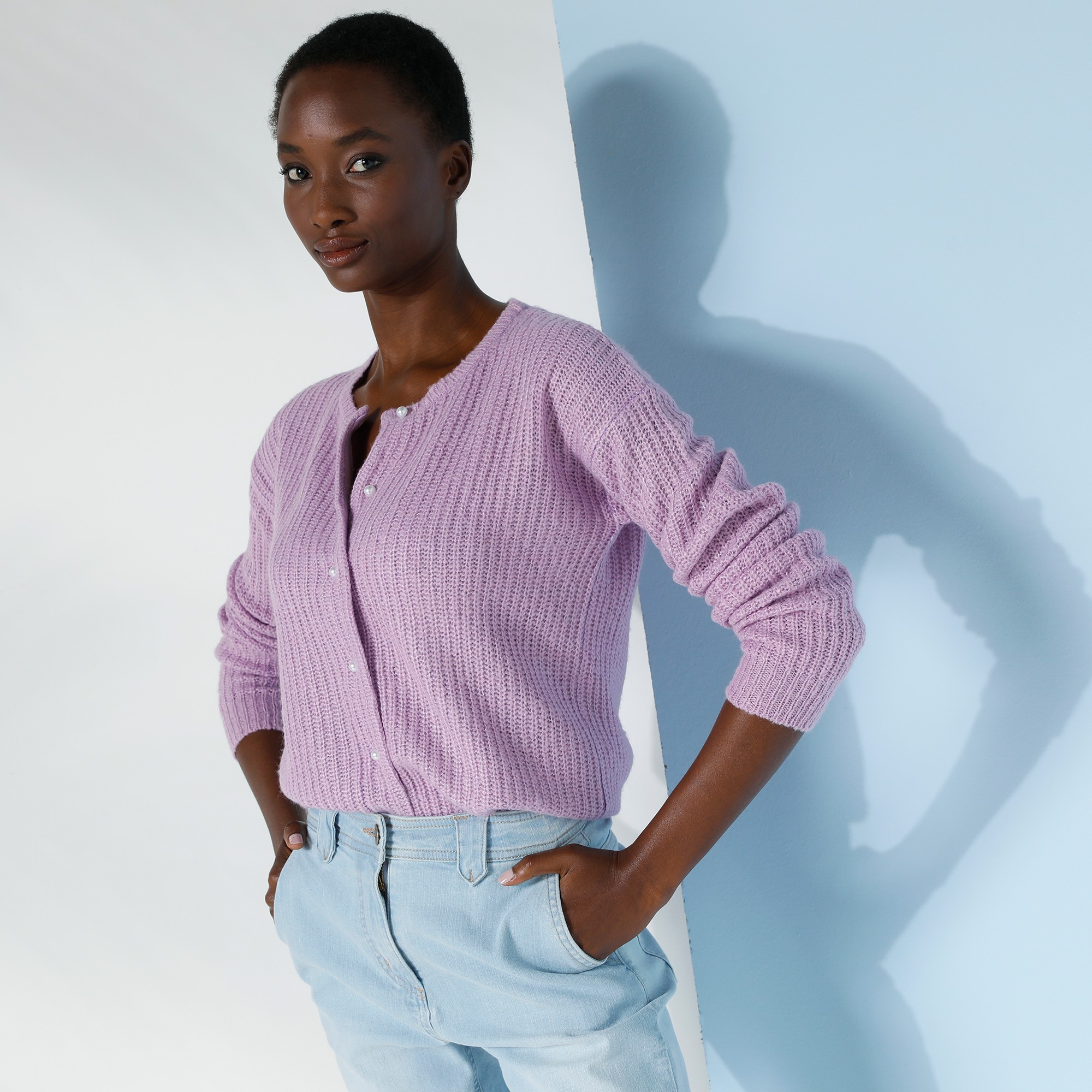 Cardigan Boutons Perles Fantaisie, Maille Anglaise - Blancheporte