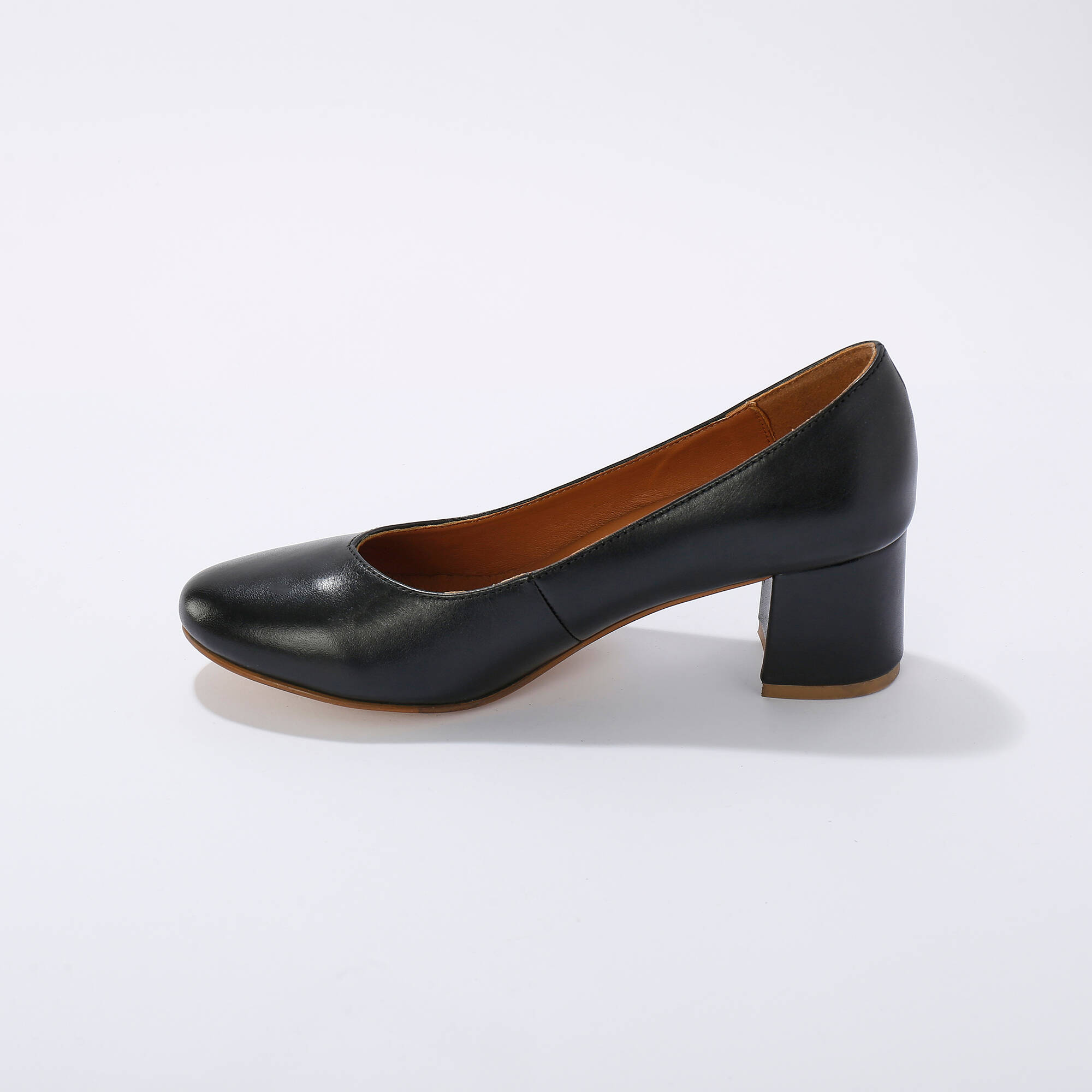 Escarpins bout arrondi cuir lisse, noir Blancheporte