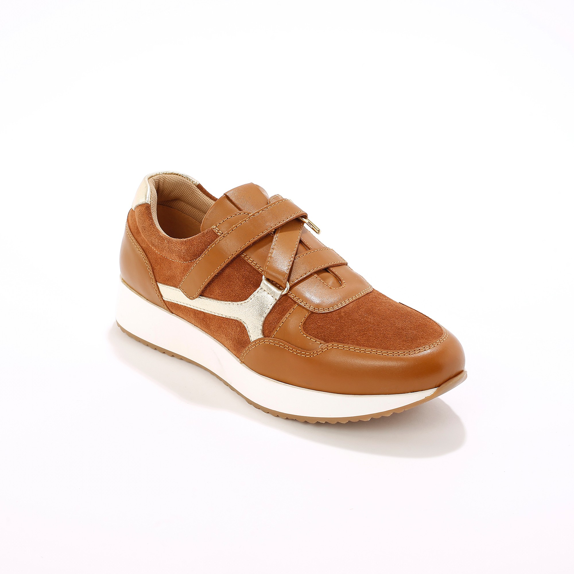 Baskets Compensées Zippées Et Scratchées En Cuir - Blancheporte