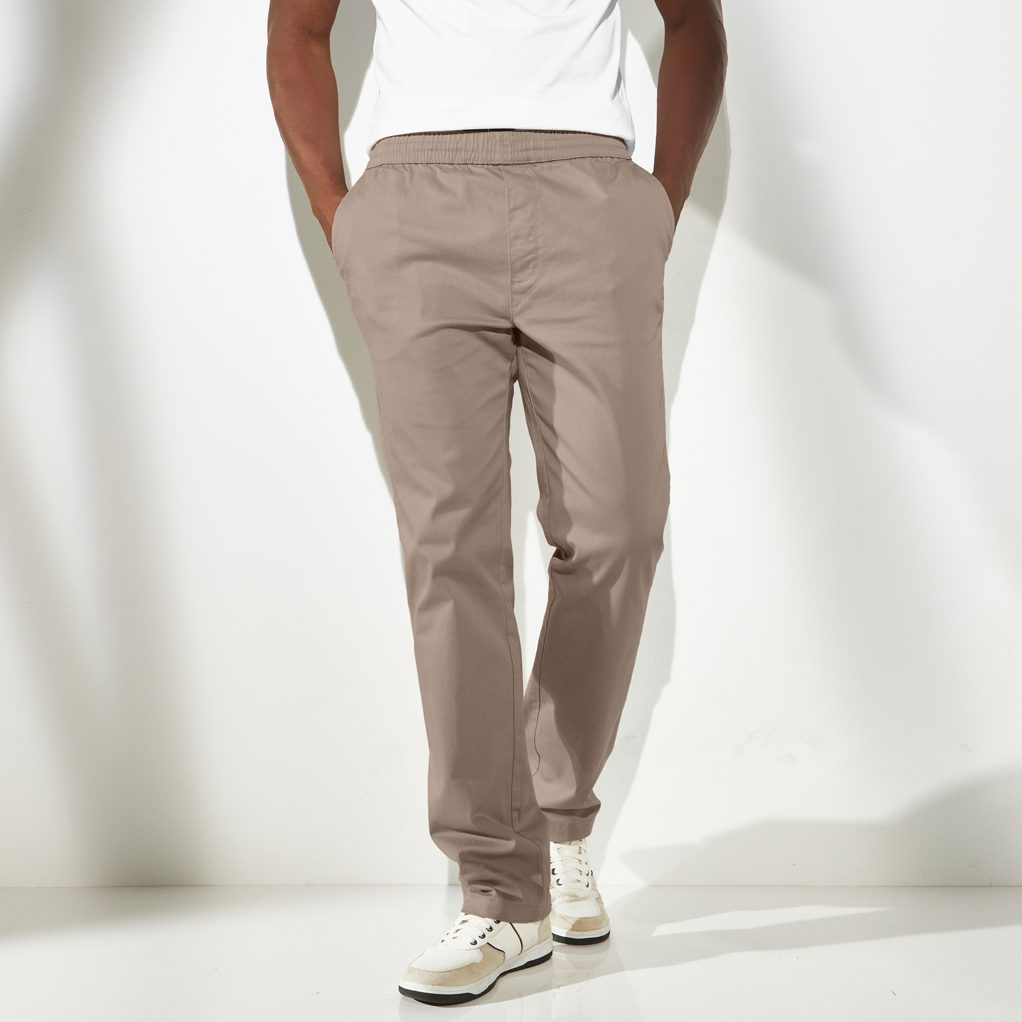 Pantalon en twill stretch taille elastiquee taupe Blancheporte