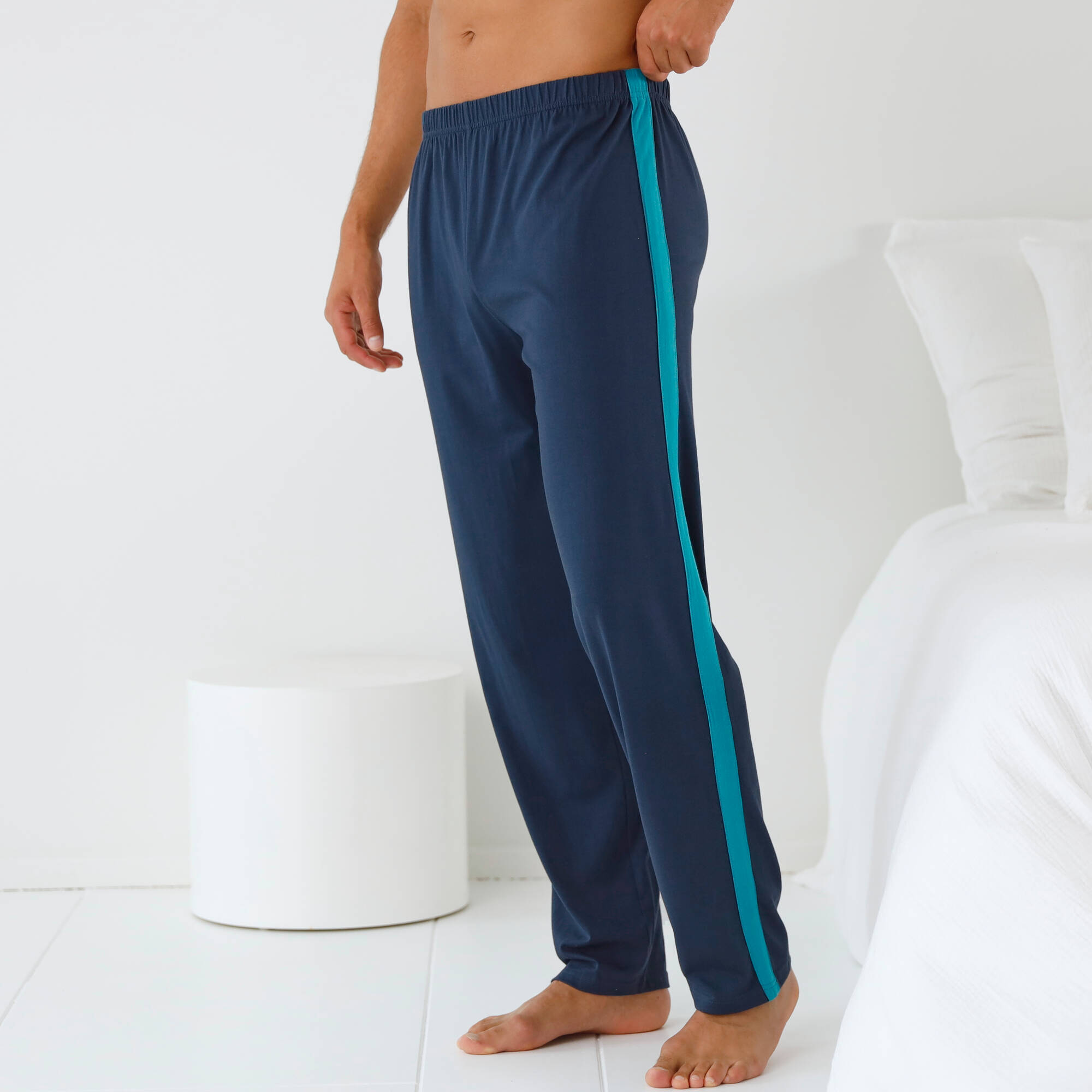 Pantalon pyjama uni bande contrastée  - Blancheporte