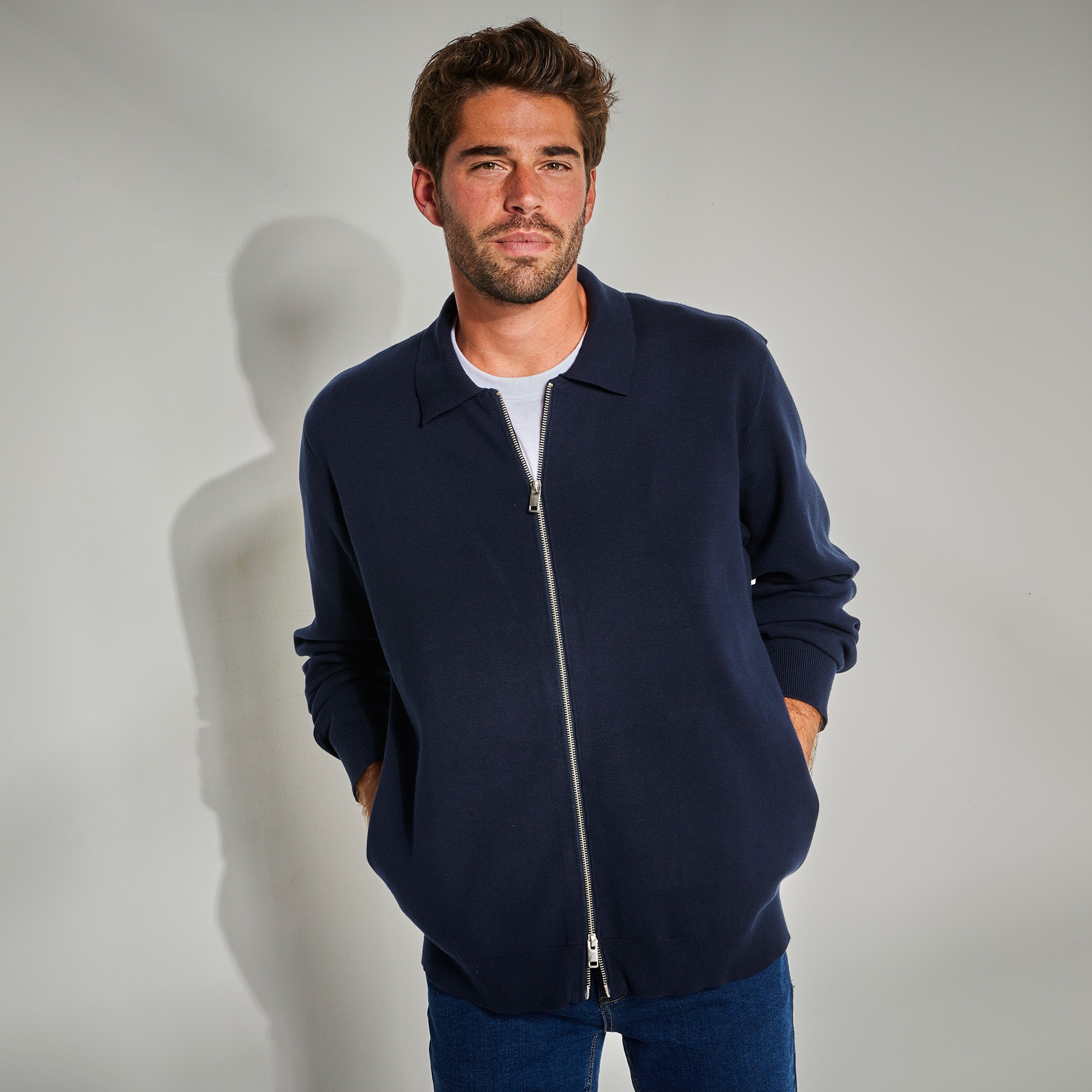 Gilet Col Polo Zippé Double Curseur Maille Serrée - Blancheporte