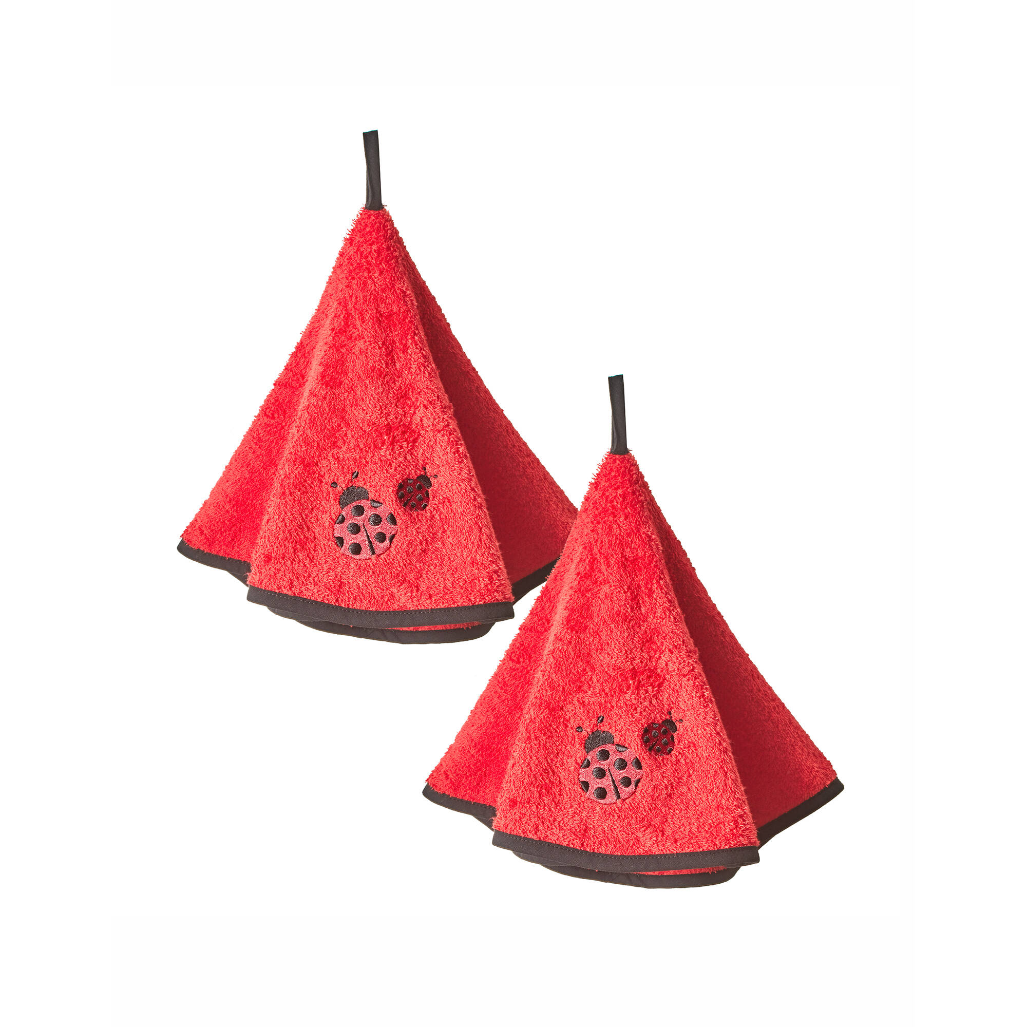 Torchons ronds éponge brodée coccinelle - lot de 2 - Blancheporte