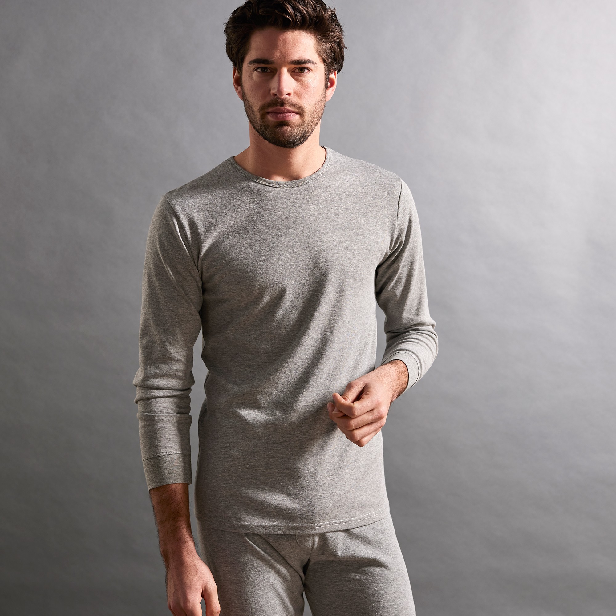 Tee-shirt sous-vêtement homme col rond manches longues dos long coton - lot de 2 - 117/124 - Gris -