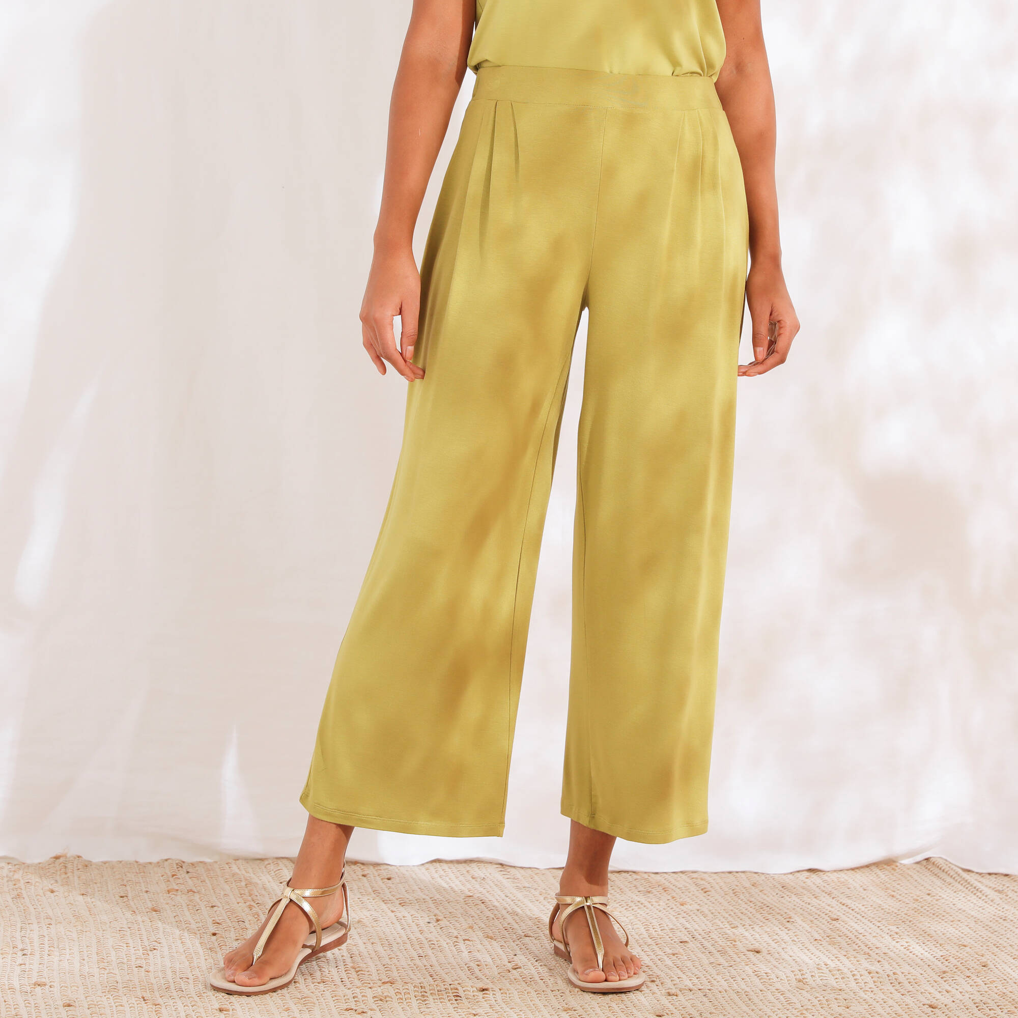 Pantalon large 7/8ème, taille élastiquée, maille unie - Blancheporte