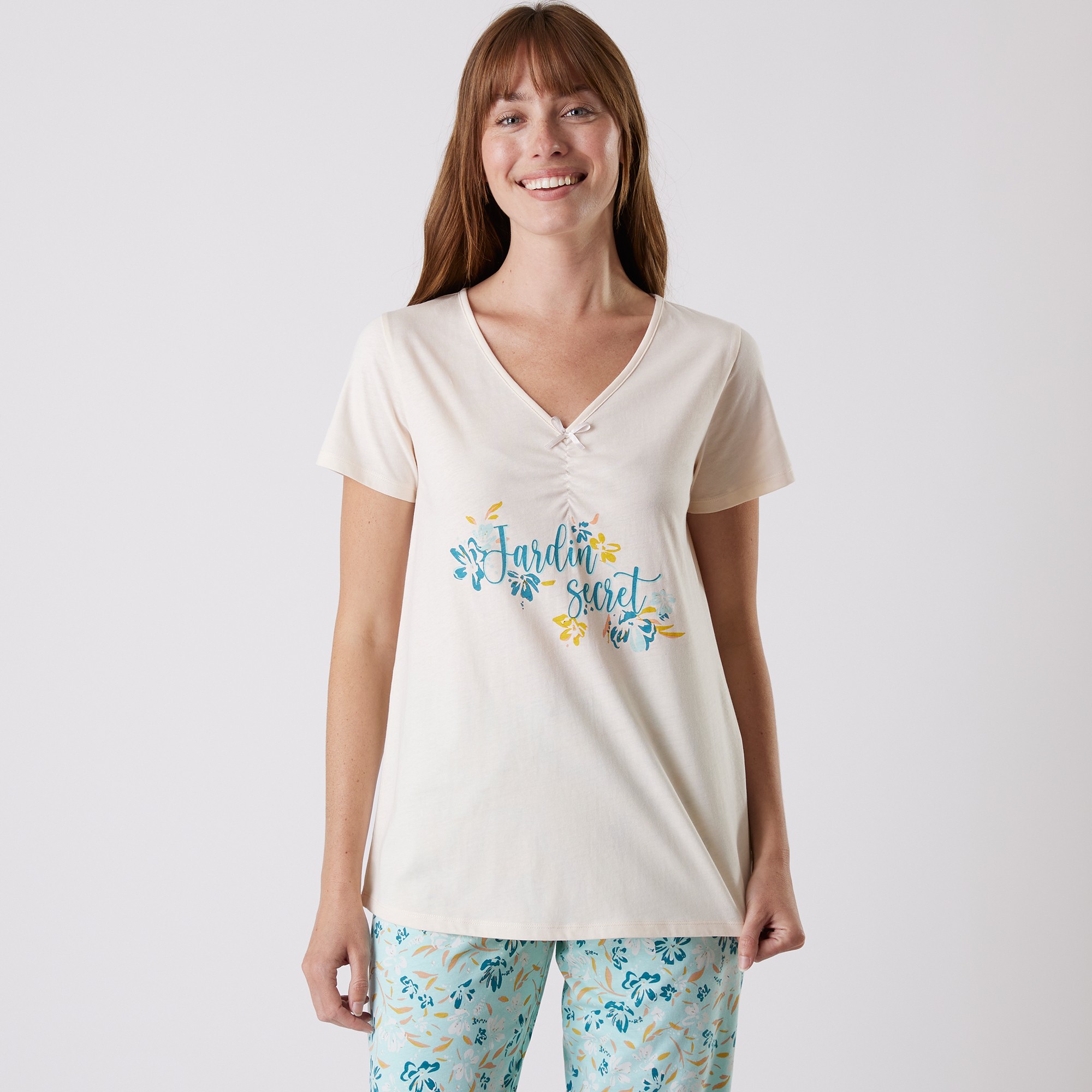 Tee-shirt Pyjama Manches Courtes Imprimé jardin Secret - Blancheporte