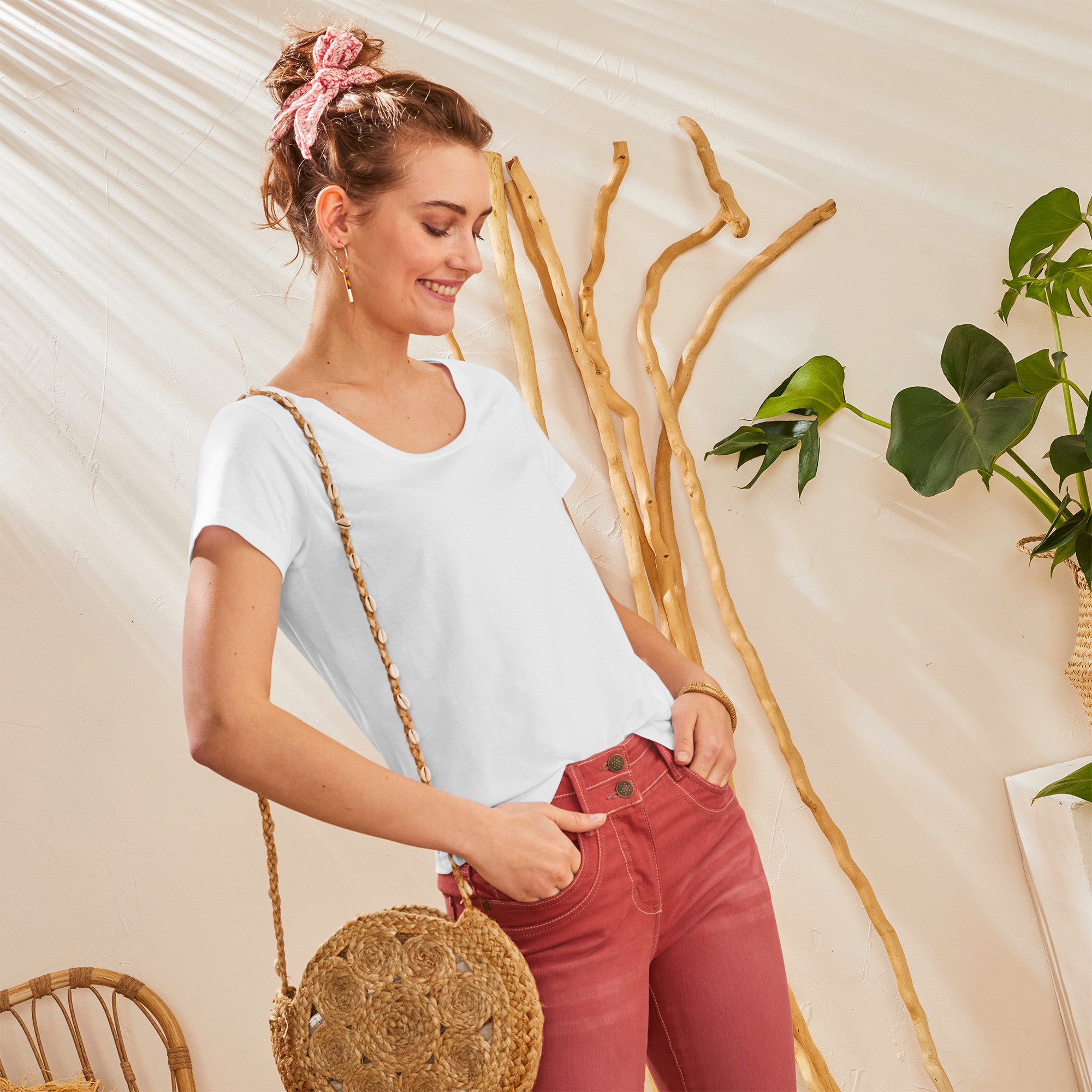 T-shirt Col Rond Manches Courtes Uni Coton - Blancheporte