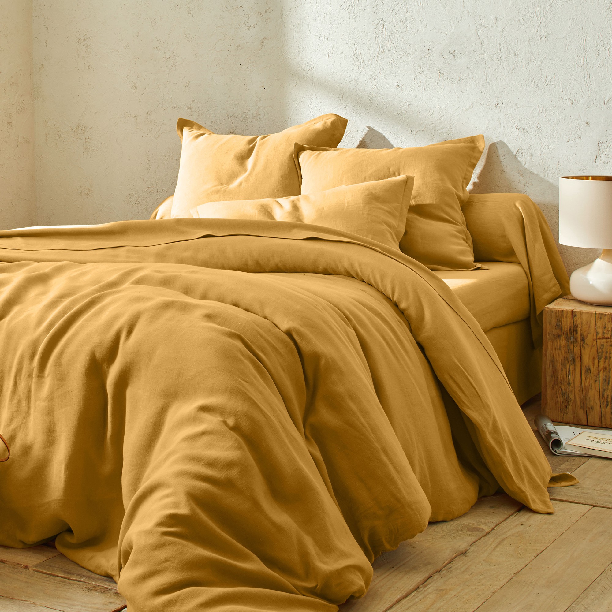 Linge de lit uni lin lavé - Housse De Couette 2 Personnesonnes : 240x220cm - Jaune - Colombine