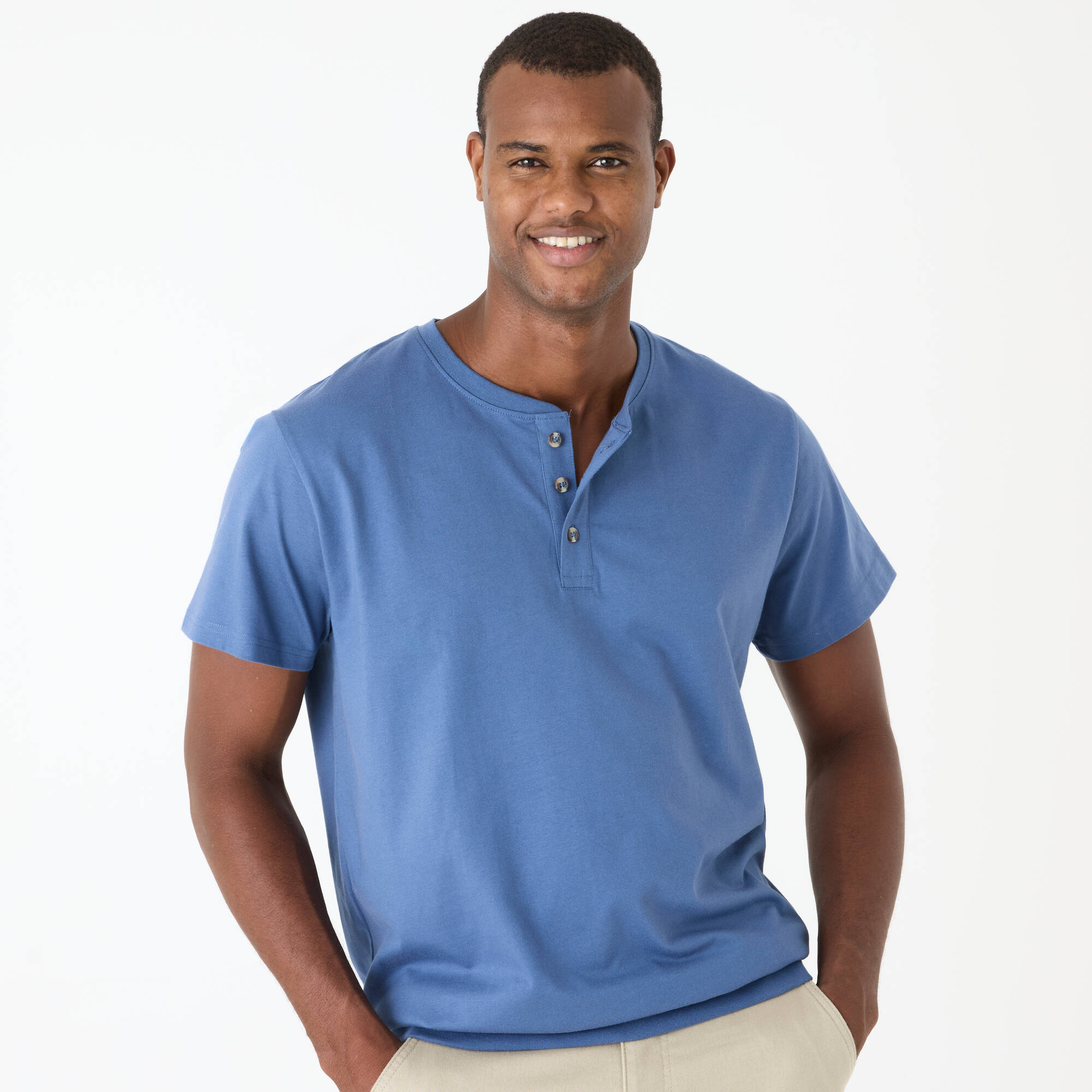 T-shirt Henley homme – Coton – Coupe régulière – Manches