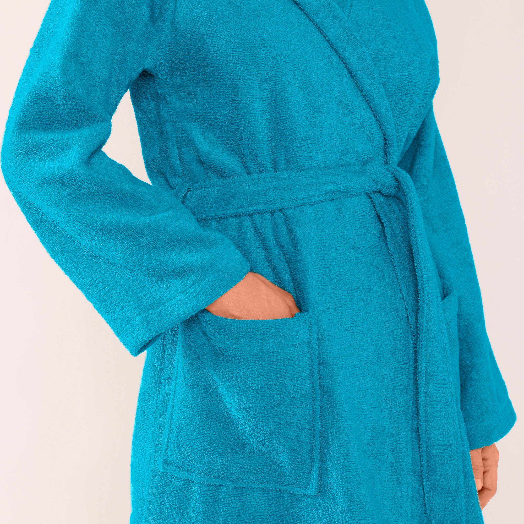 Peignoir mixte adulte col capuche ponge bouclette turquoise