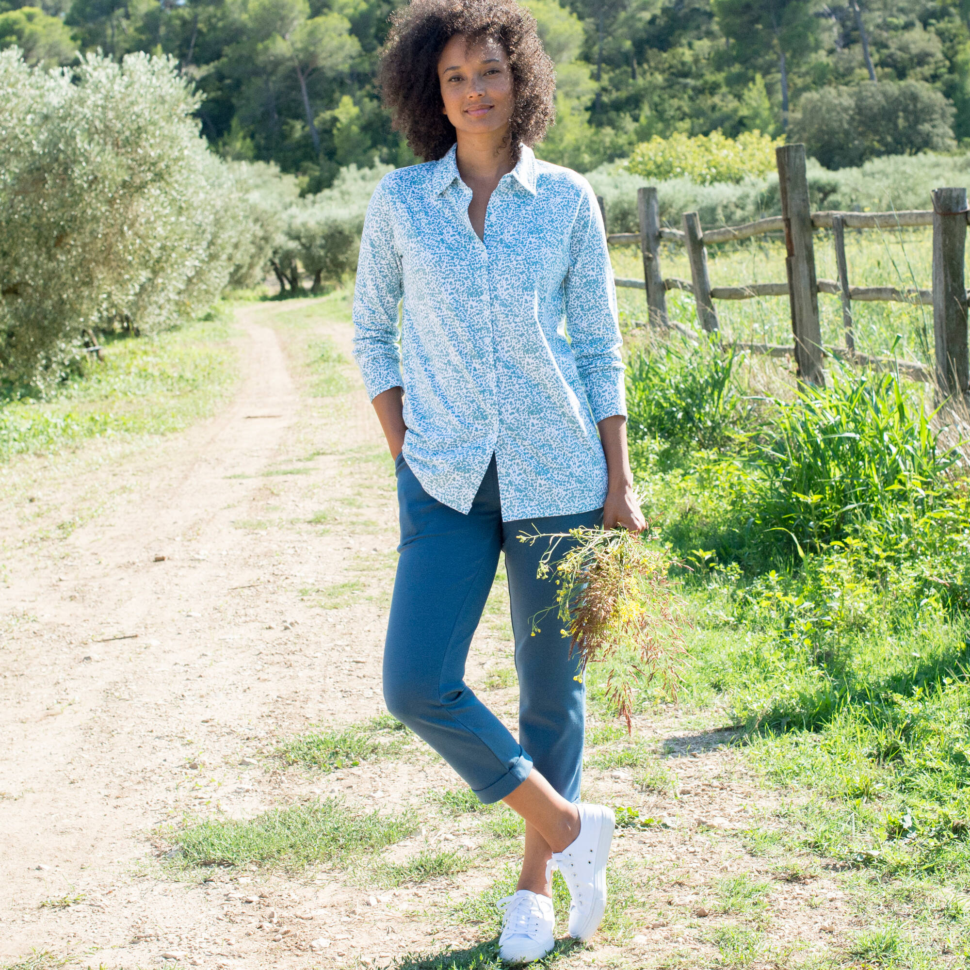 T-shirt boutonn imprim manches longues forme tunique - Blancheporte 12 €