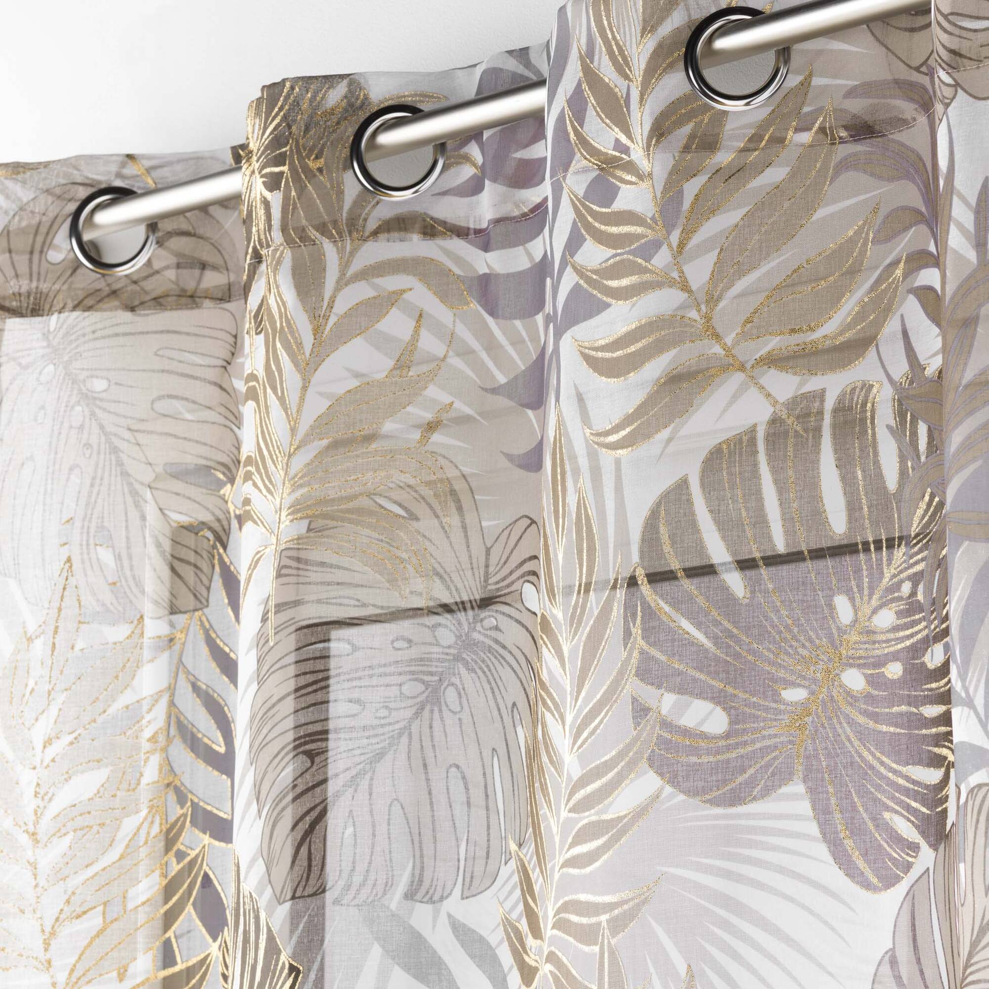Voilage feuilles palmier imprimé métallisé - Blancheporte
