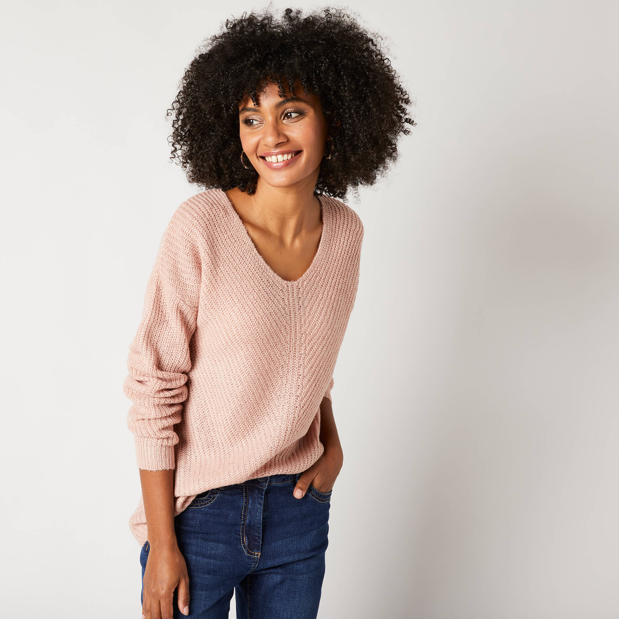 Pull Col V, Maille Anglaise Toucher Doux - Blancheporte