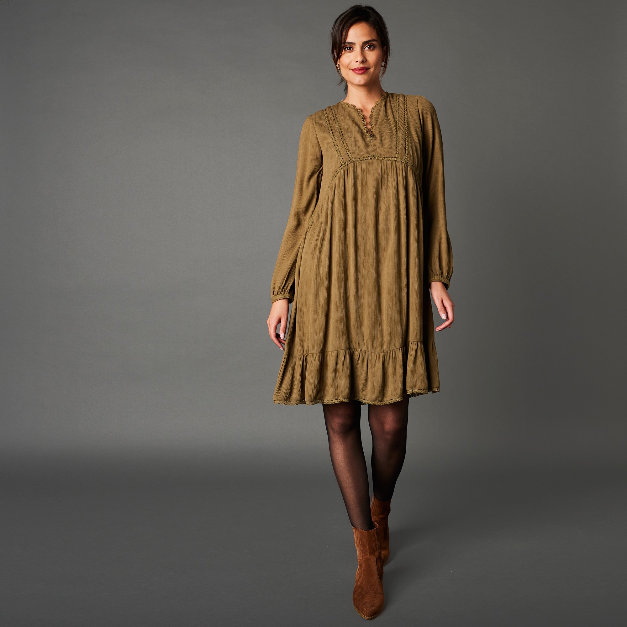 Robe Bohème Crépon Uni - Blancheporte