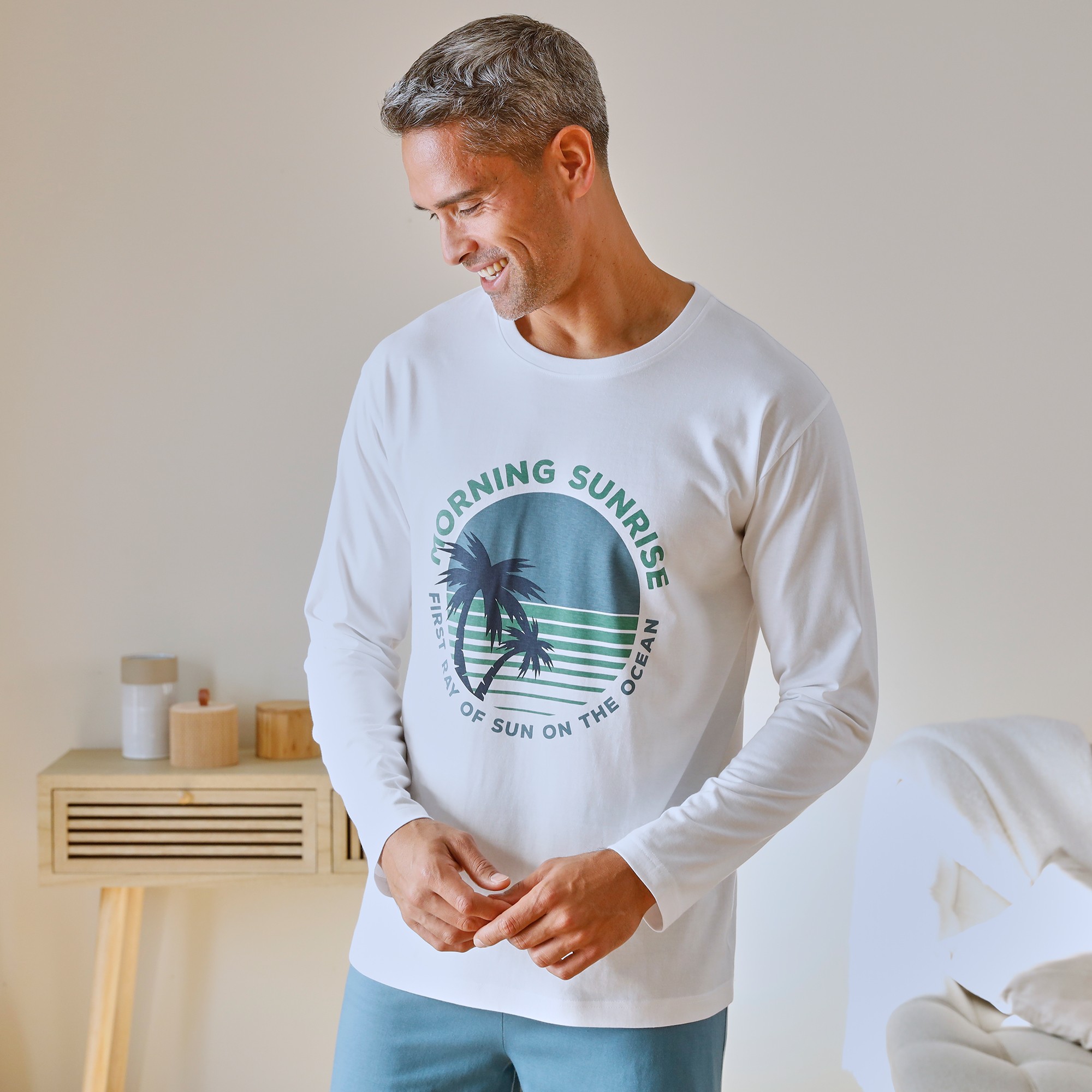 T-shirt Pyjama Manches Longues Blanc - Blancheporte