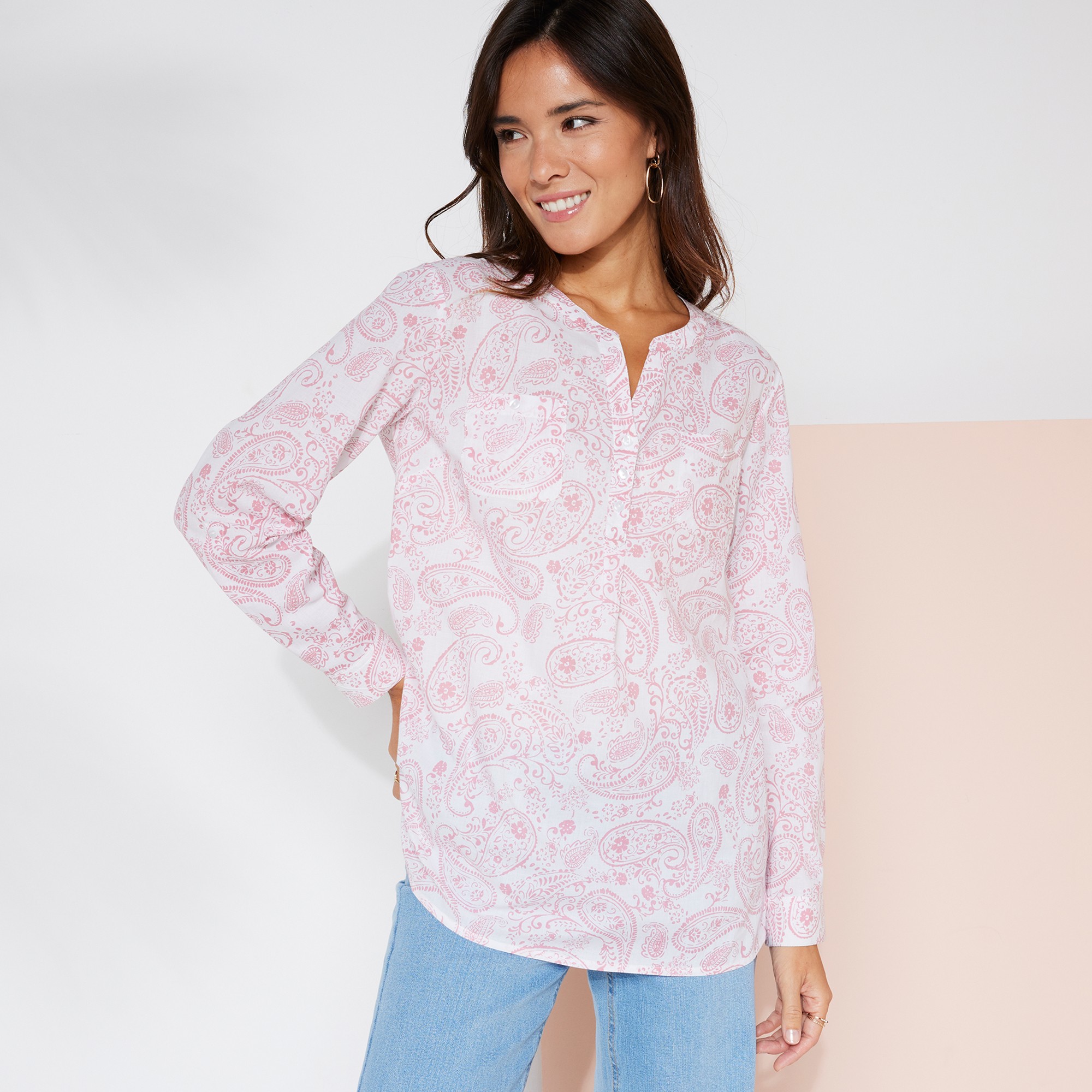 Tunique Imprimé Cachemire, Manches Retroussables - Blancheporte