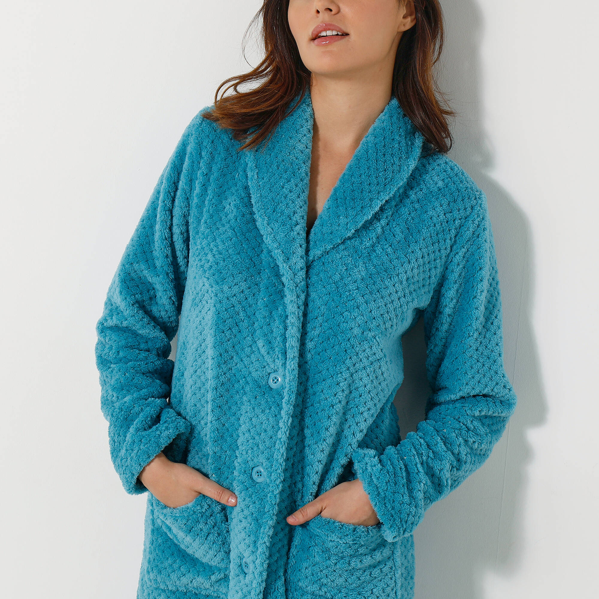 Robe de chambre maille polaire col chle - longueur 120 cm - Blancheporte 43$