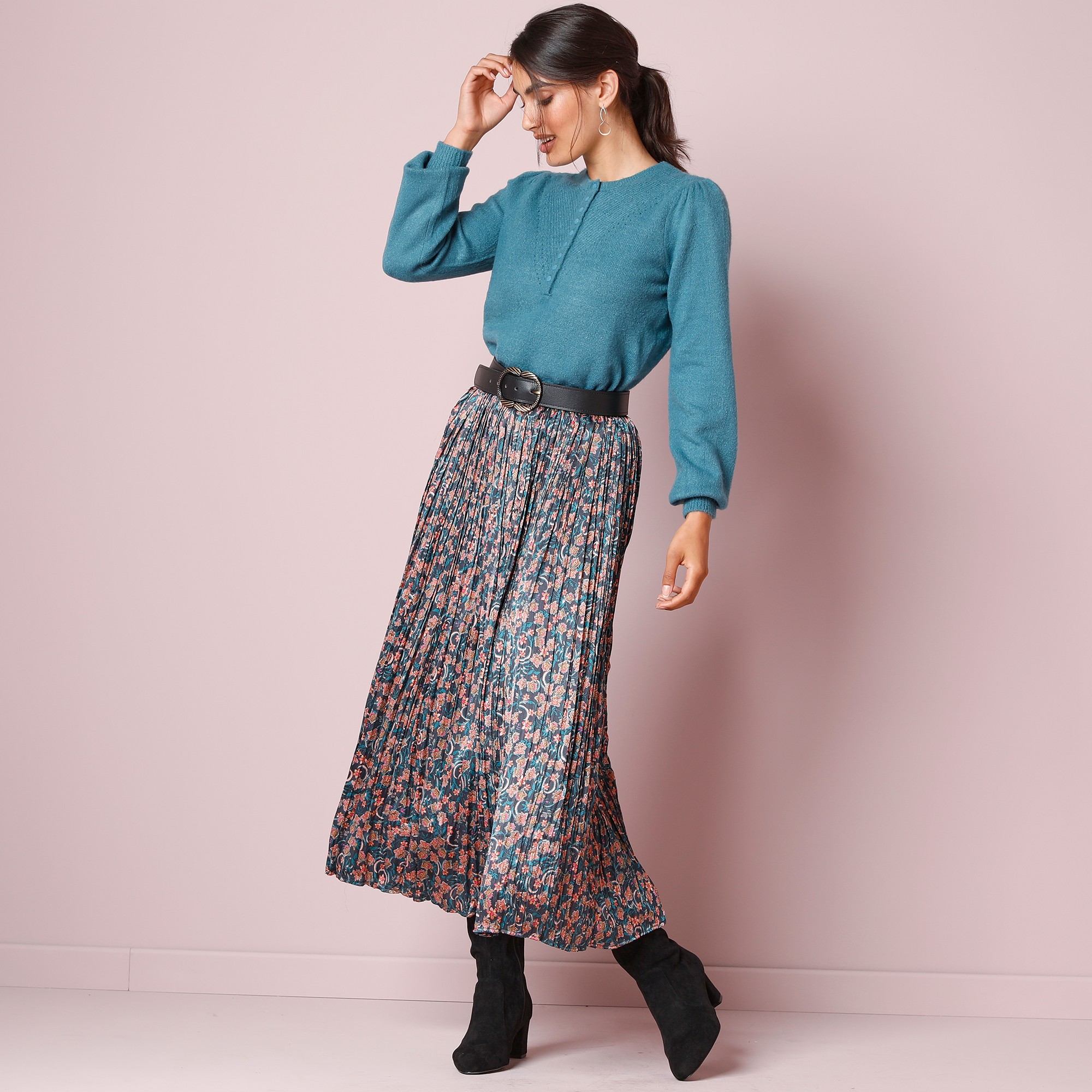 Jupe Plissée Imprimée, Satin - Blancheporte