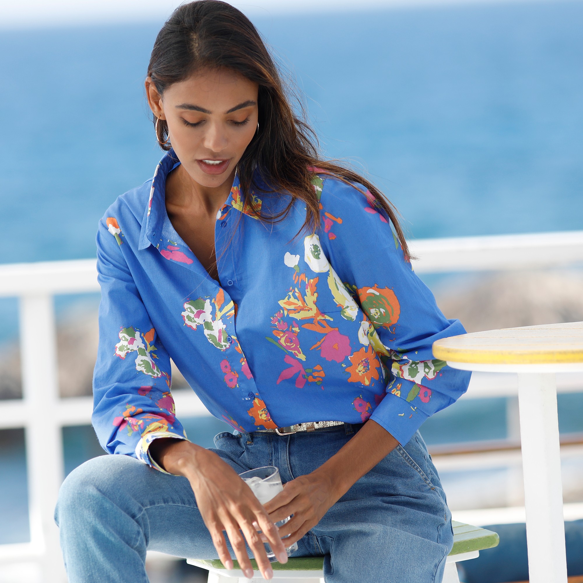 Chemise Imprimé Fleuri Maxi, Coton - Blancheporte