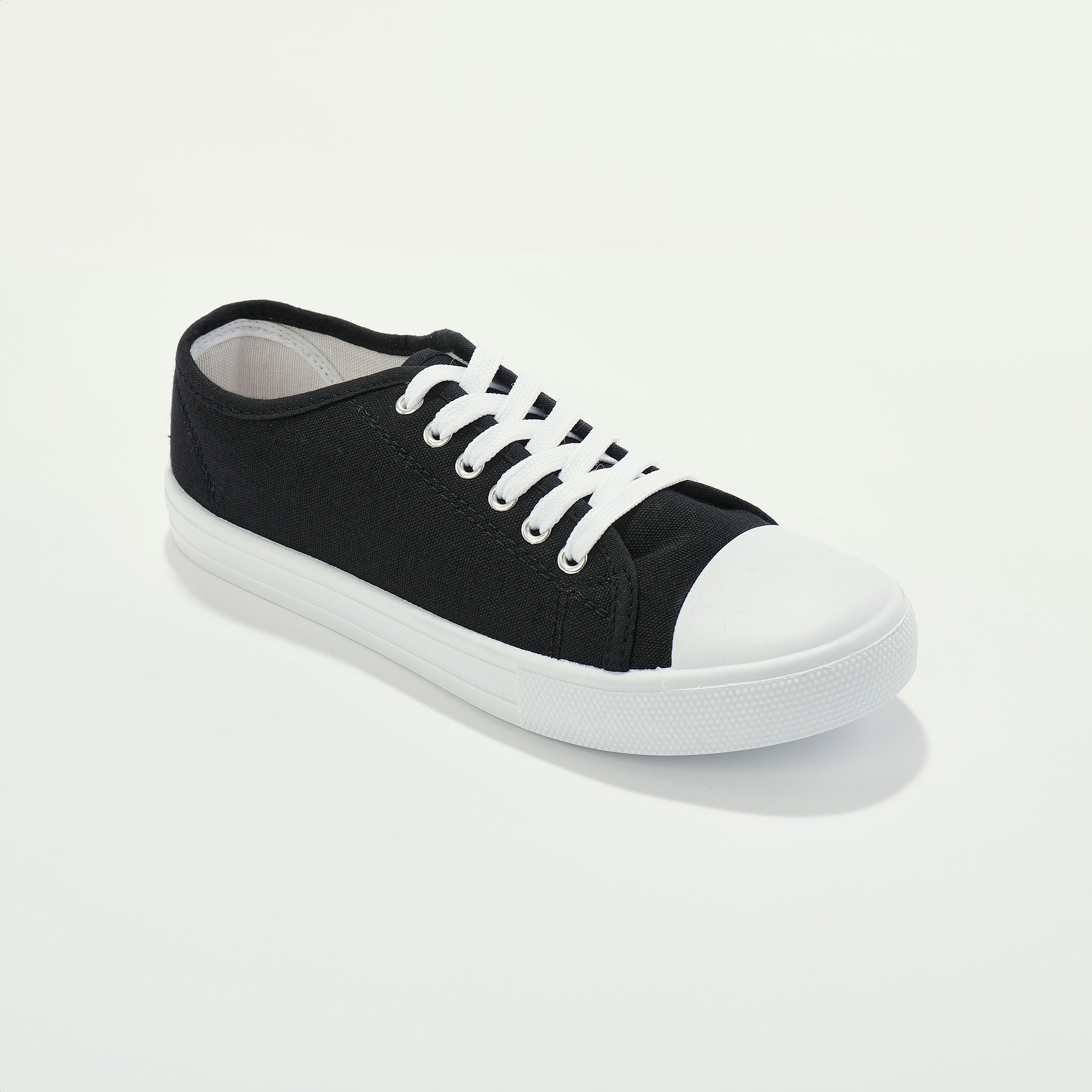 Tennis Lacées Toile Unies Bout Caoutchouc - Blancheporte