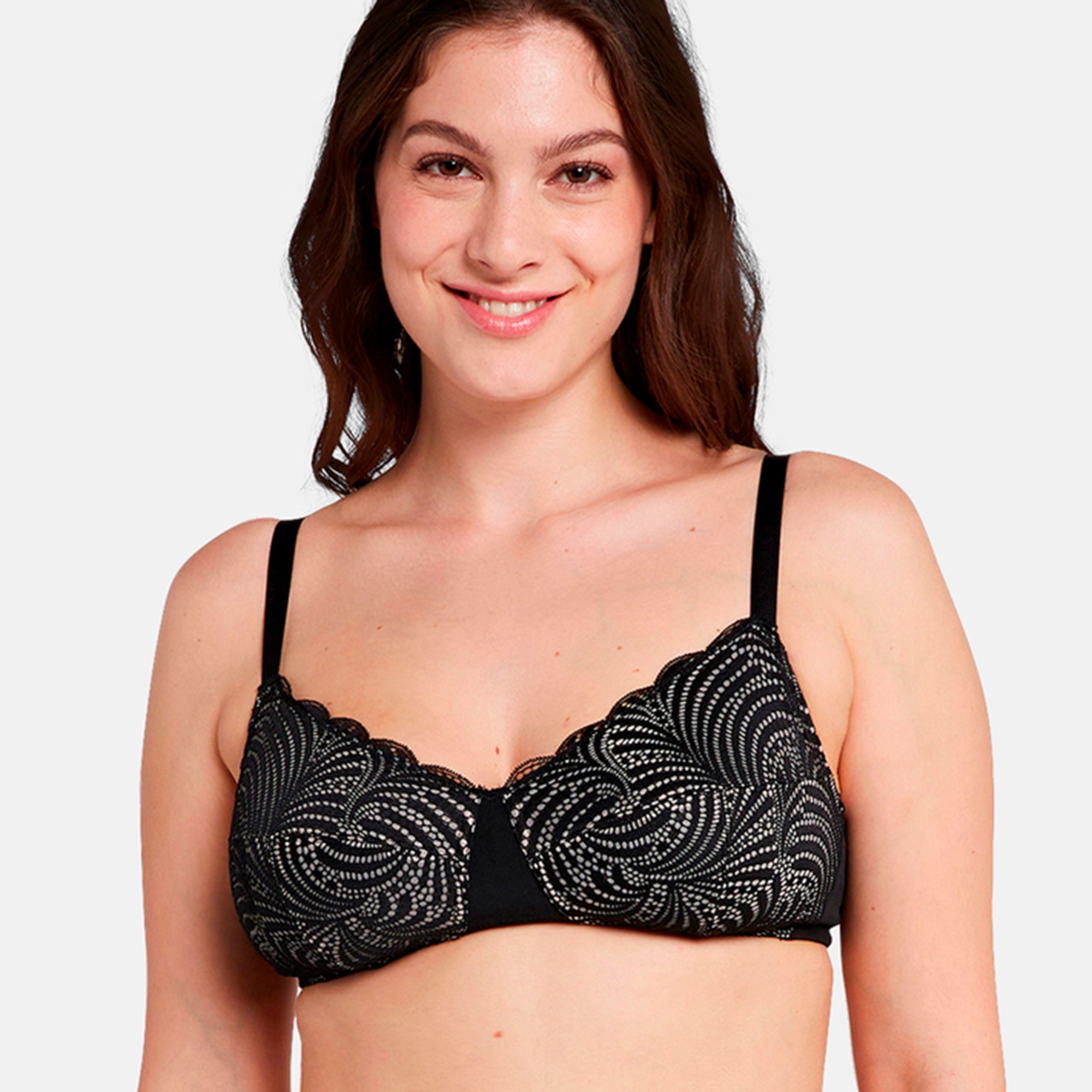 Soutien-gorge post-opératoire en dentelle et coton Olivia - sans armatures - 105E - Noir - Sans Comp