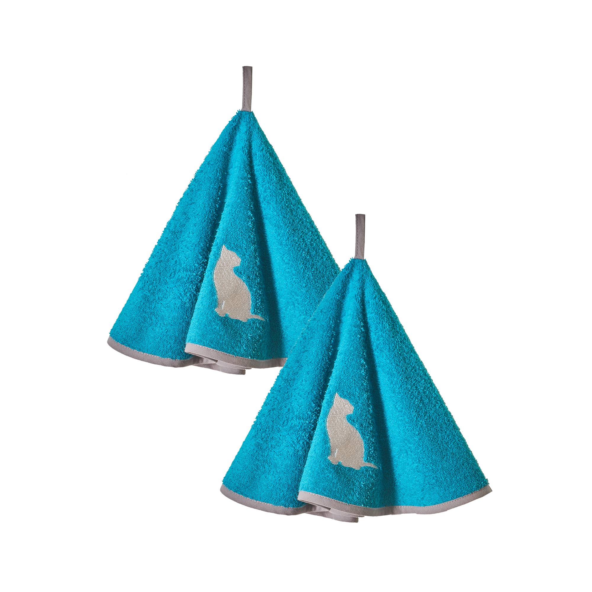 Torchons Ronds Éponge Brodée Chat - Lot De 2 - Blancheporte