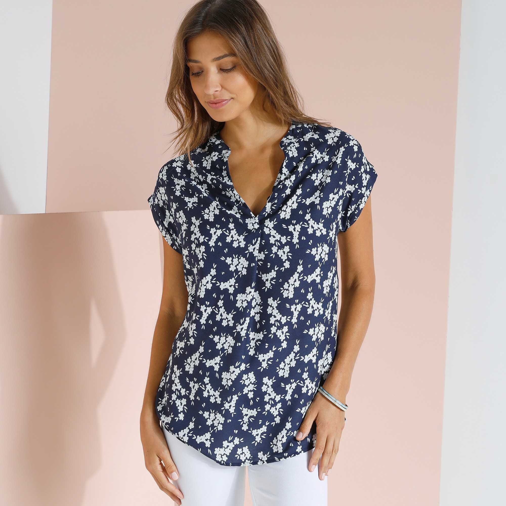 Tunique Imprimé Fleuri Manches À Revers - Blancheporte