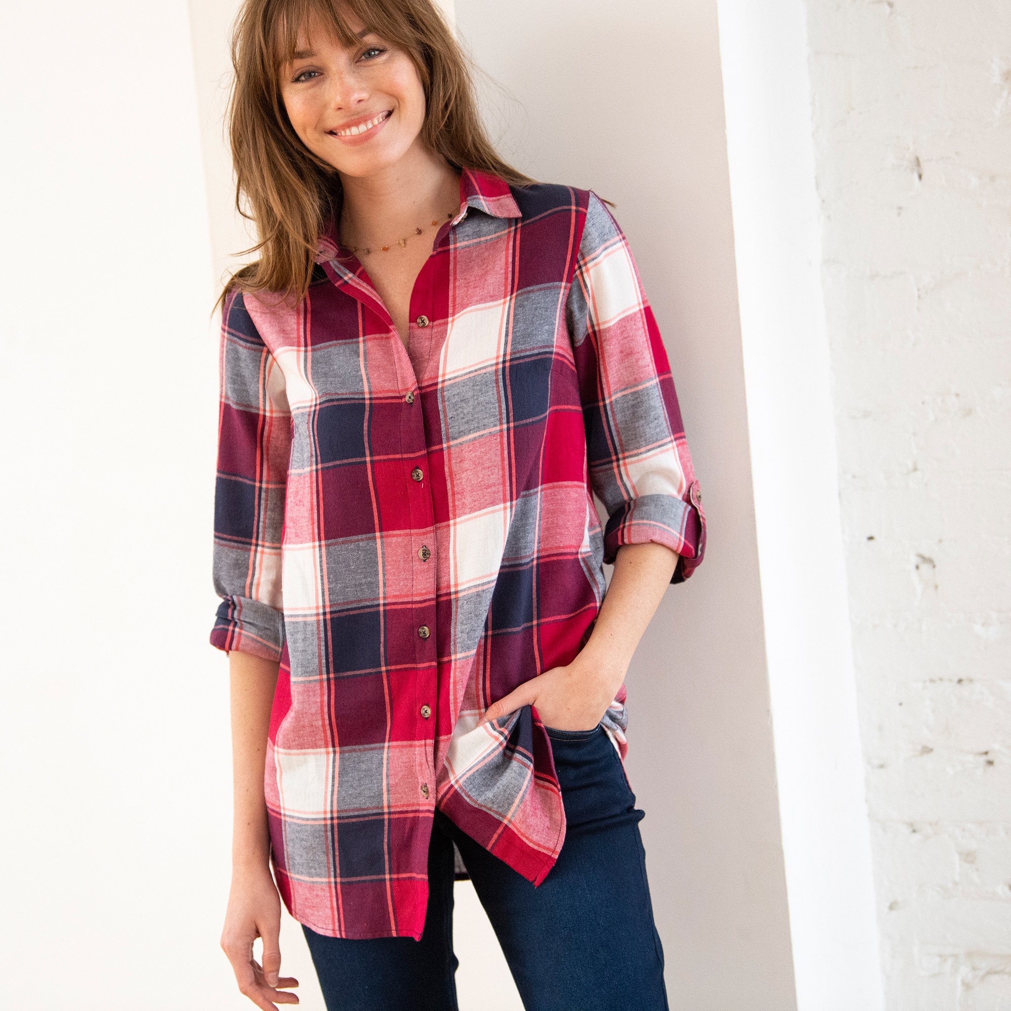 Chemise Longue Grands Carreaux Flanelle - Blancheporte