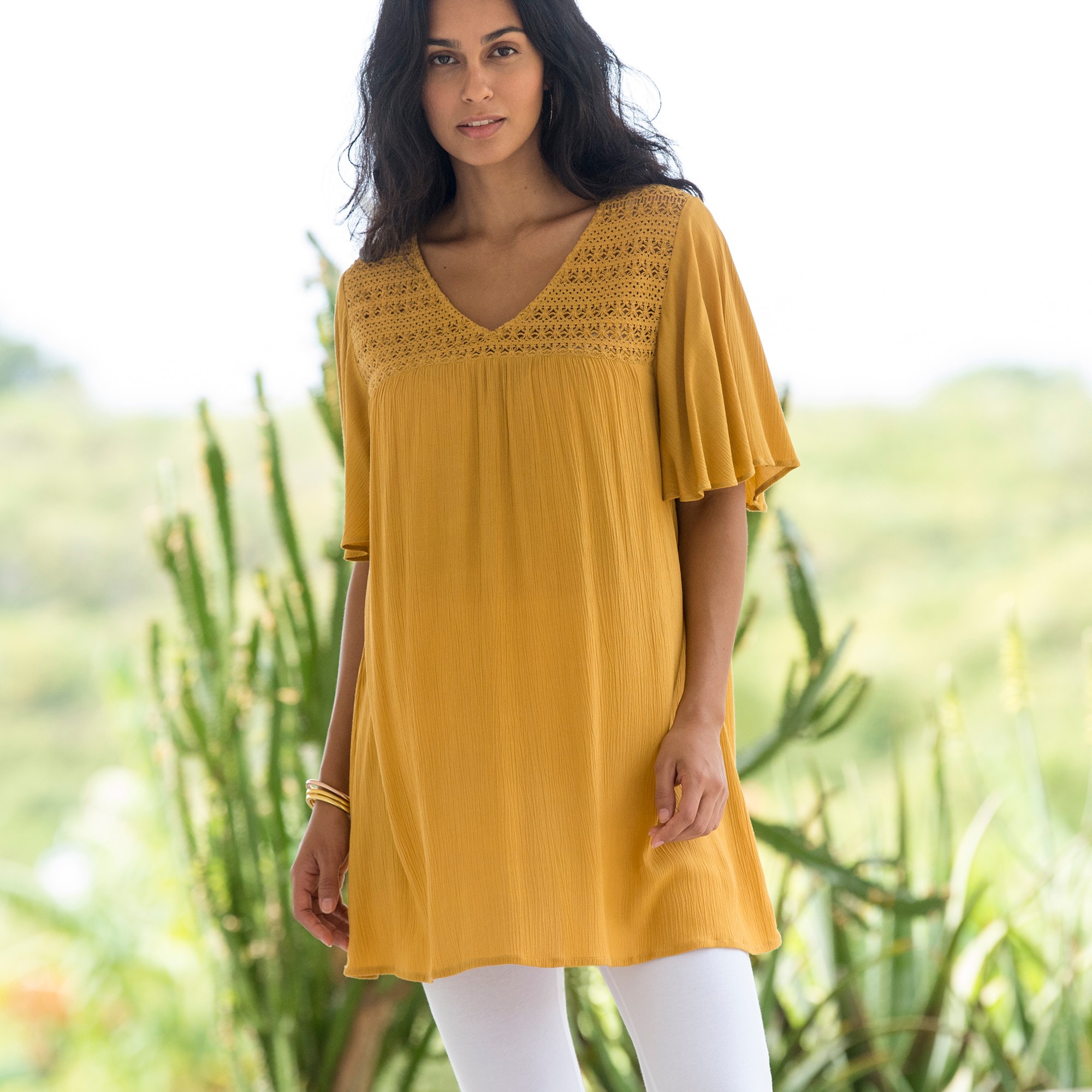 Tunique Longue Col V Macramé - Blancheporte