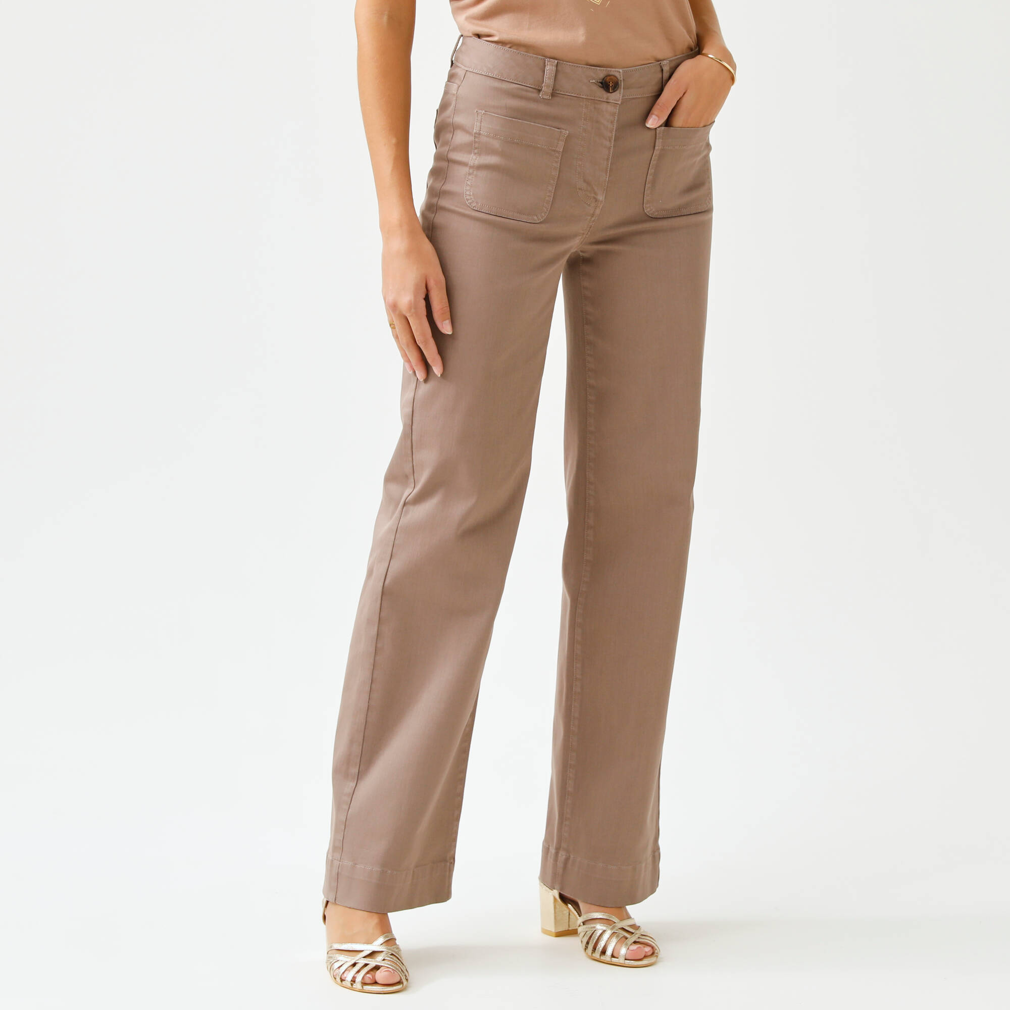 Pantalon twill coupe large taille haute, stature moyenne - Blancheporte