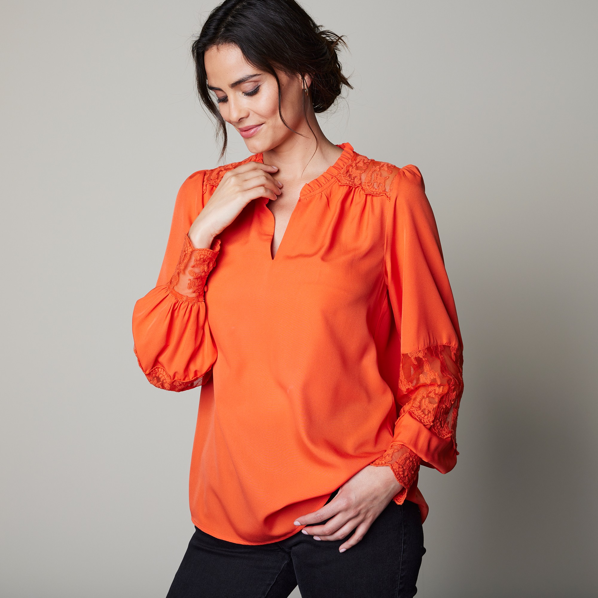 Blouse Dentelle Manches Longues Blousantes - Blancheporte