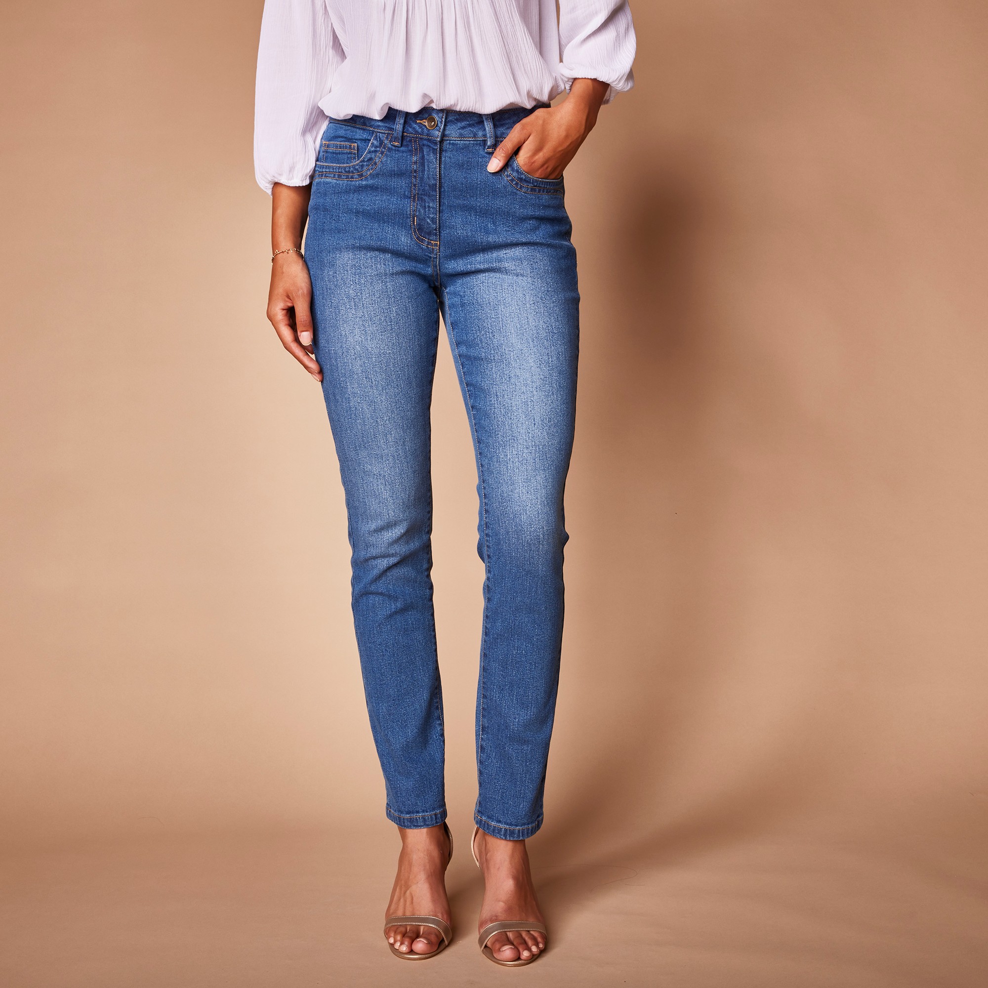 Jean droit poche brodée - 52 - Bleu - Lora Zellini