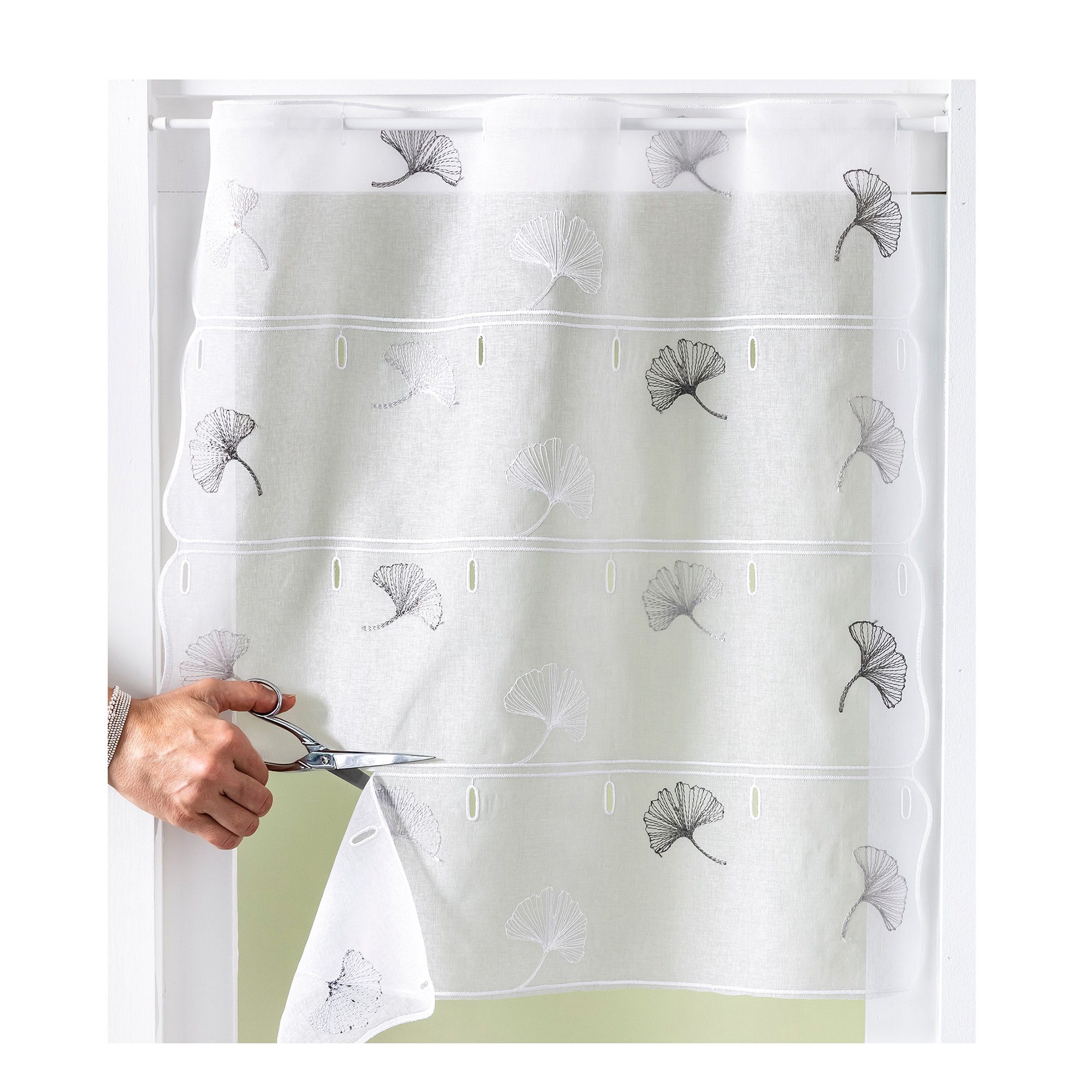 Rideau Modulable Hauteur Brodé Fleurs De Ginkgo - Blancheporte