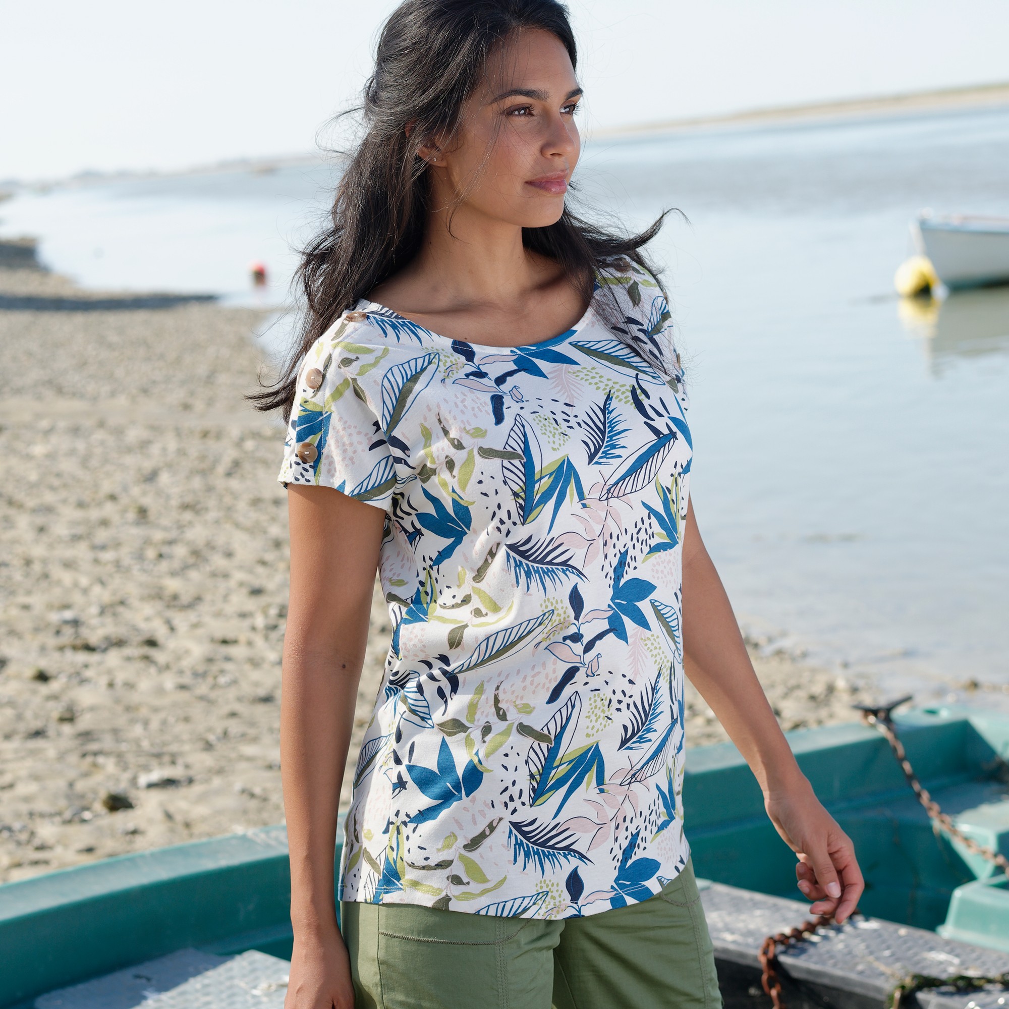 T-shirt Col Rond Imprimé Tropical - Blancheporte